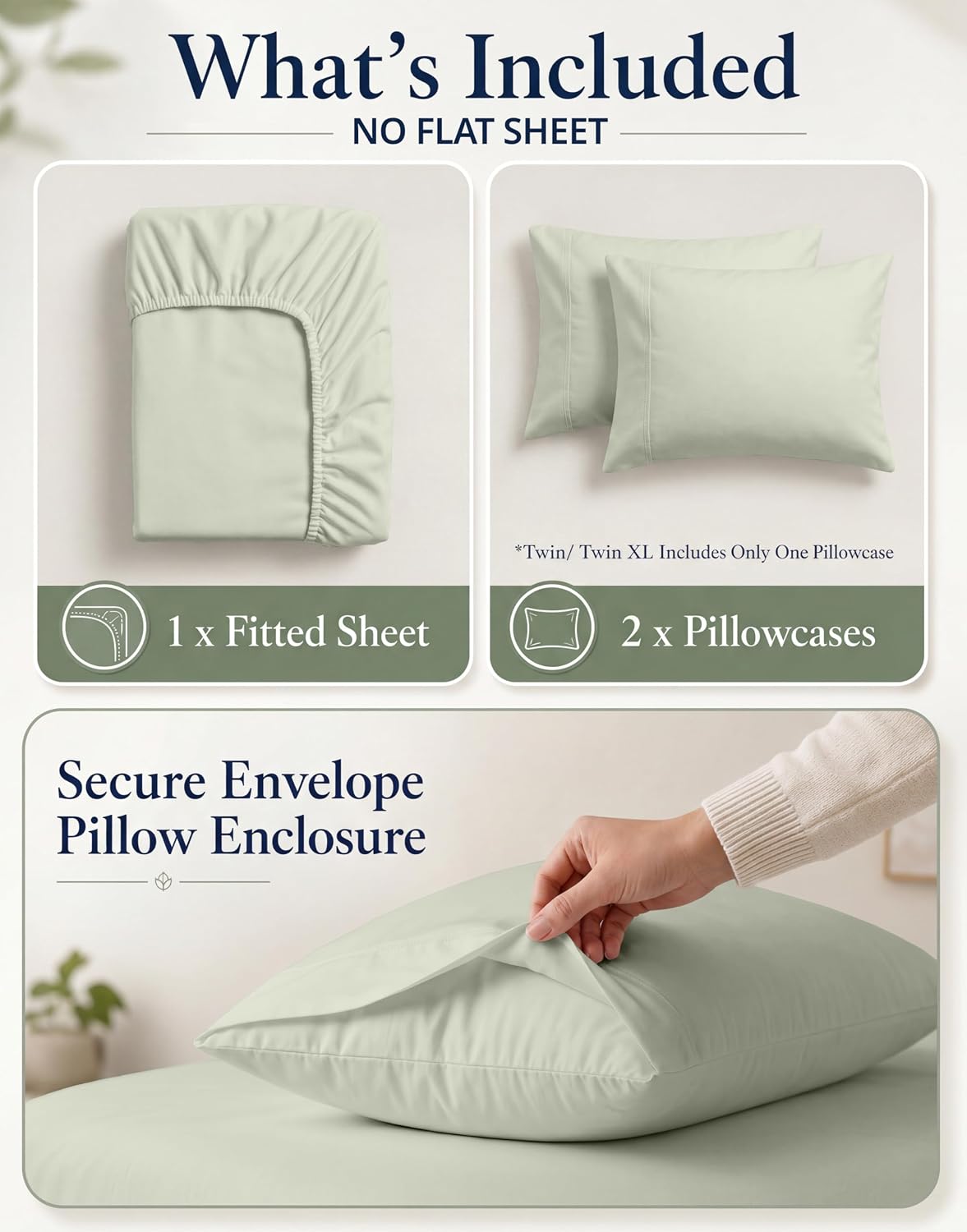 Detalle 2 de LANE LINEN OGN160FS-QN-MIN Queen Fitted Sheet Set, Organic Cotton Percale, 15" Pocket