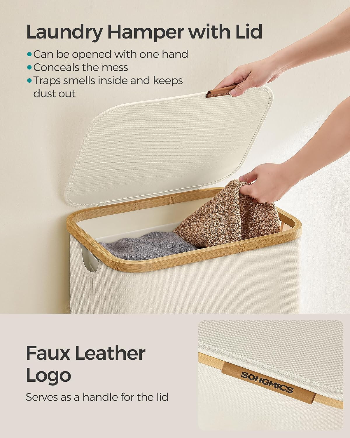 Detalle 2 de SONGMICS LCB509W01 90L laundry basket