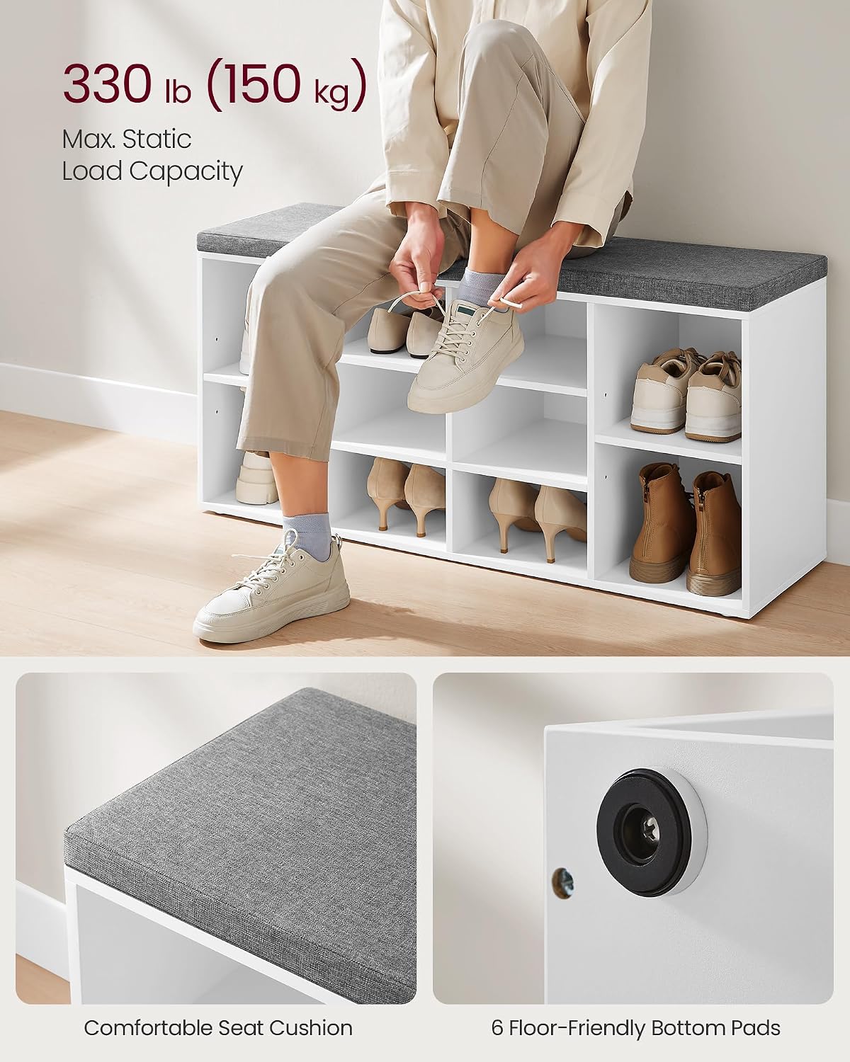 Thumbnail 6 de VASAGLE CUSTOS LHS10WTV1 Shoe Bench with 10 Compartments and Padded Seat