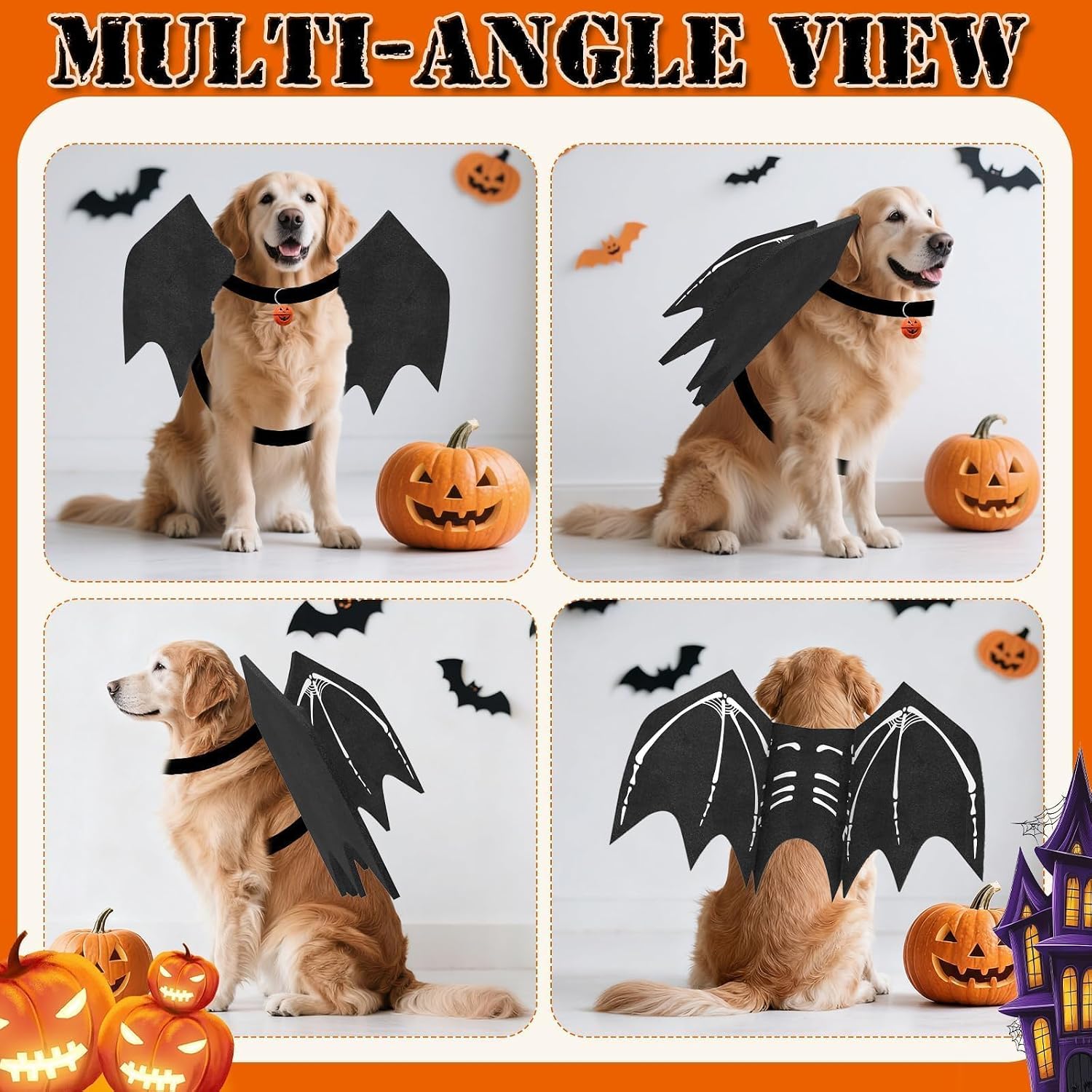 Detalle 2 de OLANRUN OL-Halloween-Dog Large Dog Bat Wings Costume with Skeleton Print