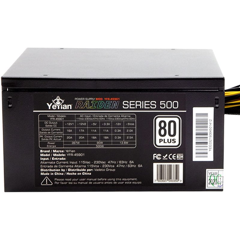 Detalle 2 de Yeyian Raiden RGB 500W 80 Plus: fuente de alimentación ATX para gaming, con PFC activo y iluminación RGB