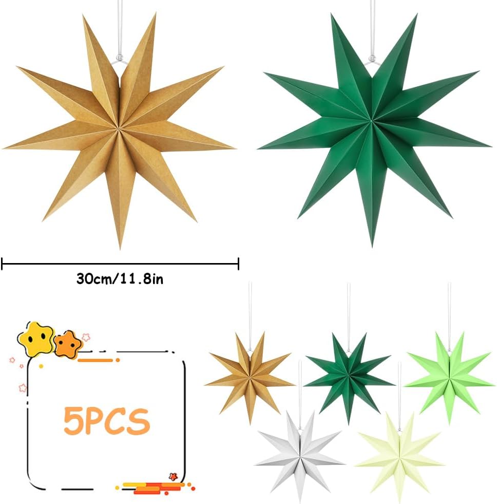 Detalle de Vicloon 3D Folding Paper Stars, 30 cm, Set of 5 in Mixed Colours
