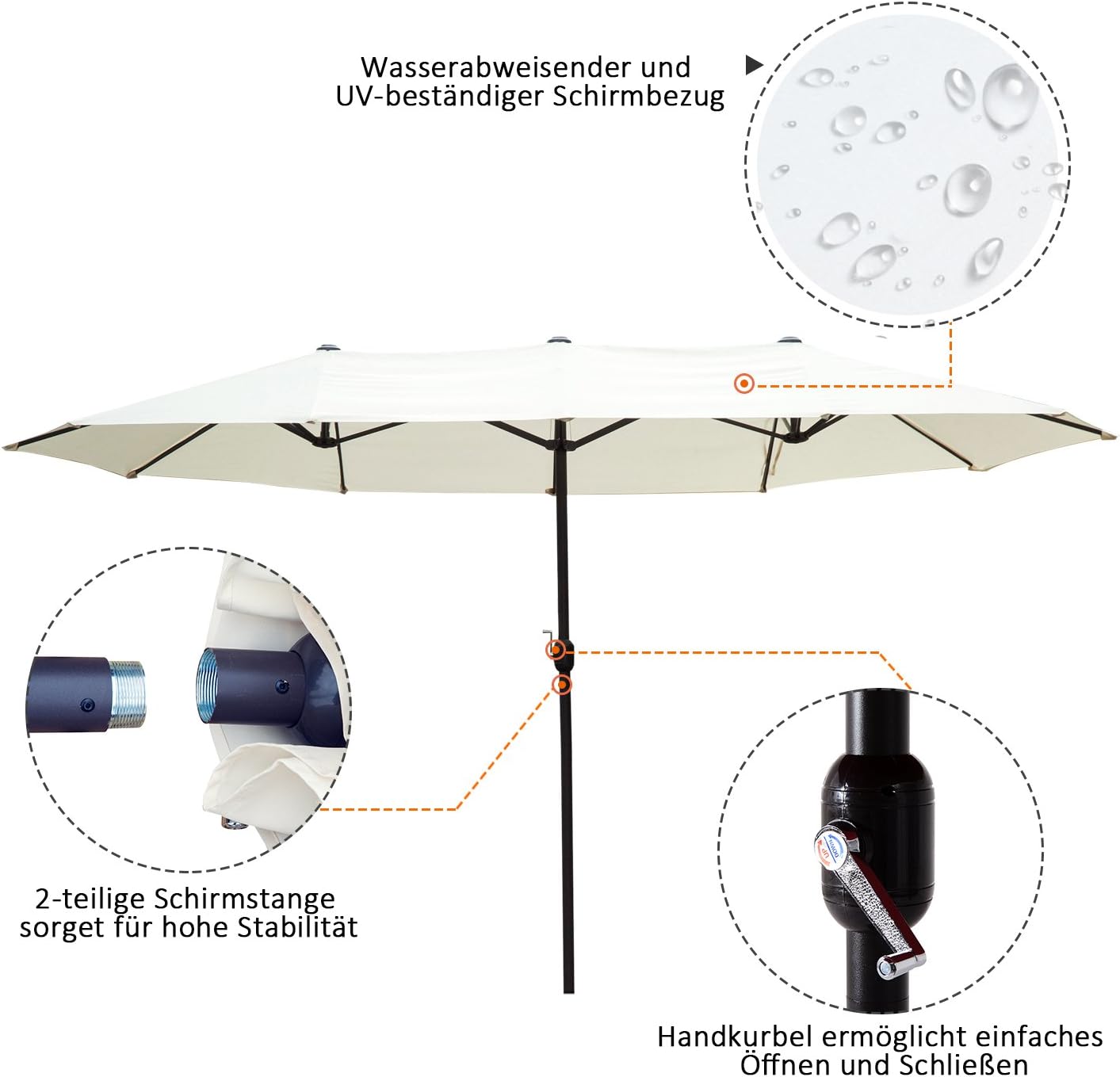 Thumbnail 2 de Outsunny Parasol de jardin extérieur double 4,6 m x 2,7 m x 2,4 m – armature acier et polyester haute densité crème
