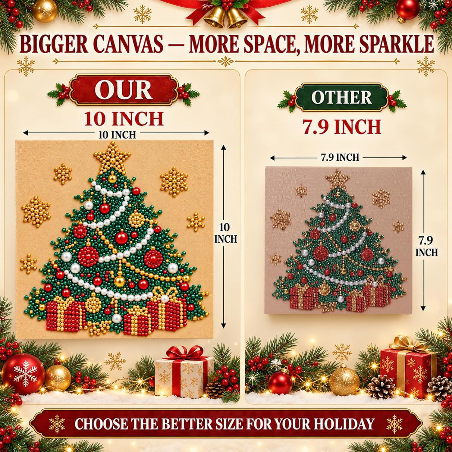 Detalle de BERNN Christmas Tree 1 Pearl and Diamond Art Kit, 10 x 10-Inch Christmas Decor