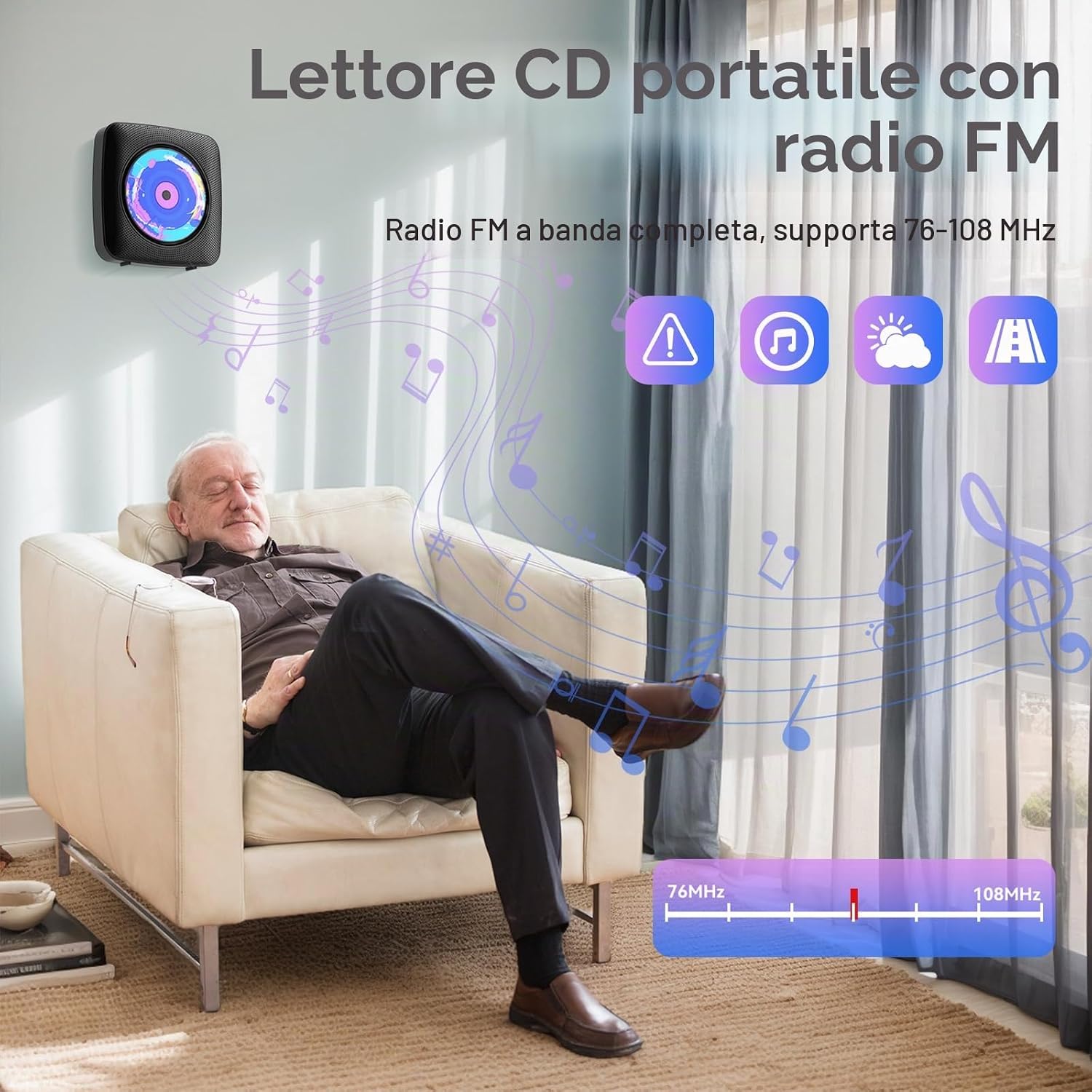 Thumbnail 4 de Lettore CD Portatile hi-fi Kegaudio con Bluetooth e altoparlanti, nero