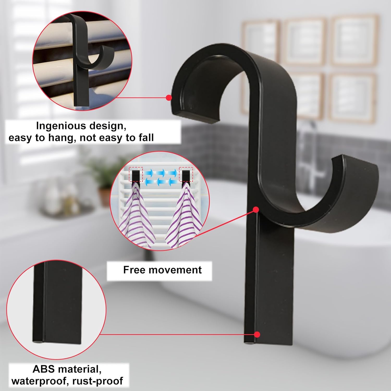 Detalle 2 de Annickee 10 Pcs Towel Round Radiator Brackets Hooks for All Standard Radiators (Black)