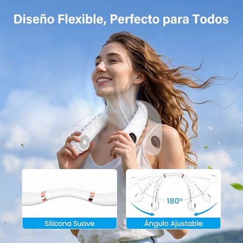 Detalle de SHINER Ventilador de Cuello Portátil: Viento en 360° con Pantalla LCD y Batería 2400 mAh
