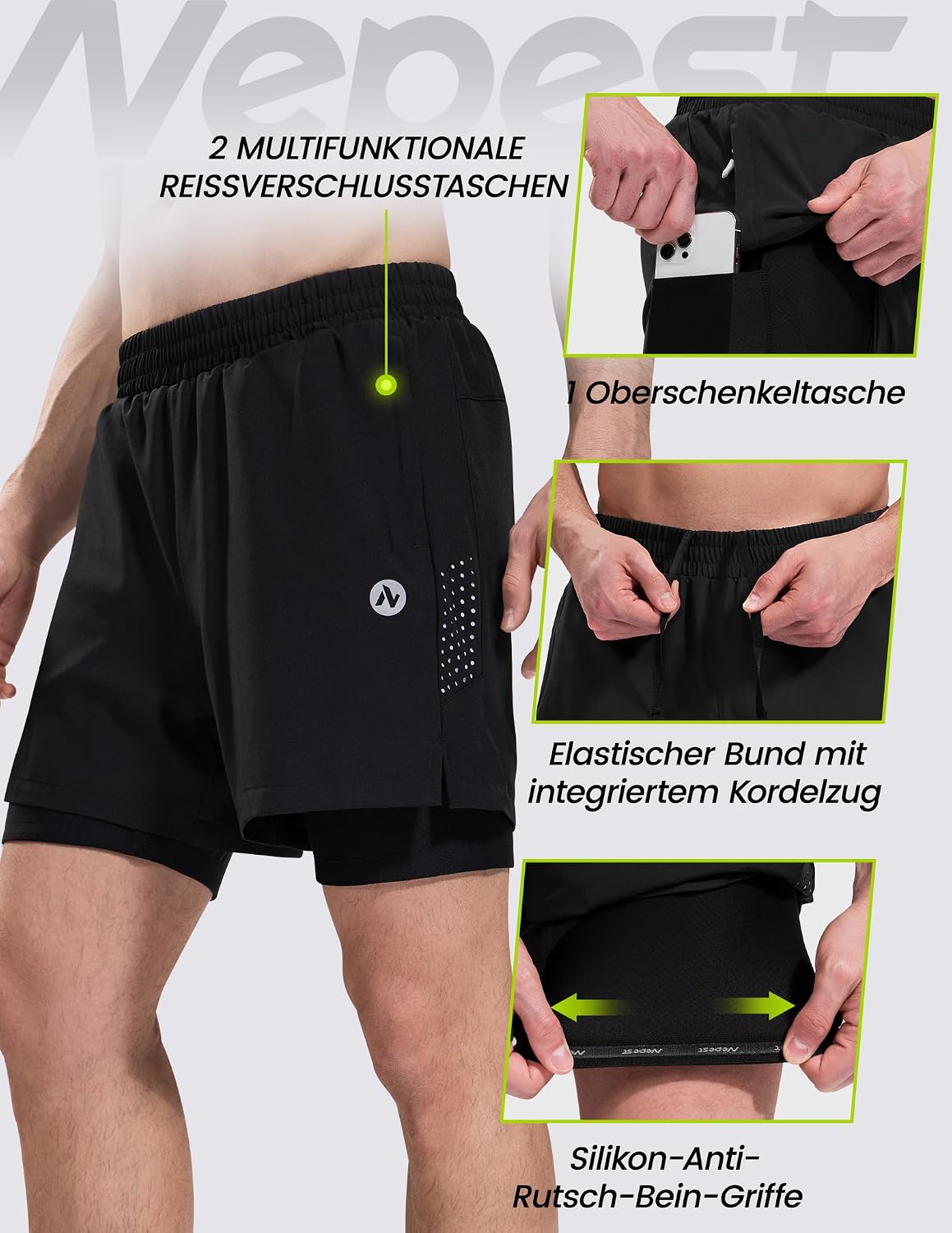 Thumbnail 2 de Nepest Herren-MTB-Shorts kurz mit 4D-Polster, atmungsaktiv & schnelltrocknend