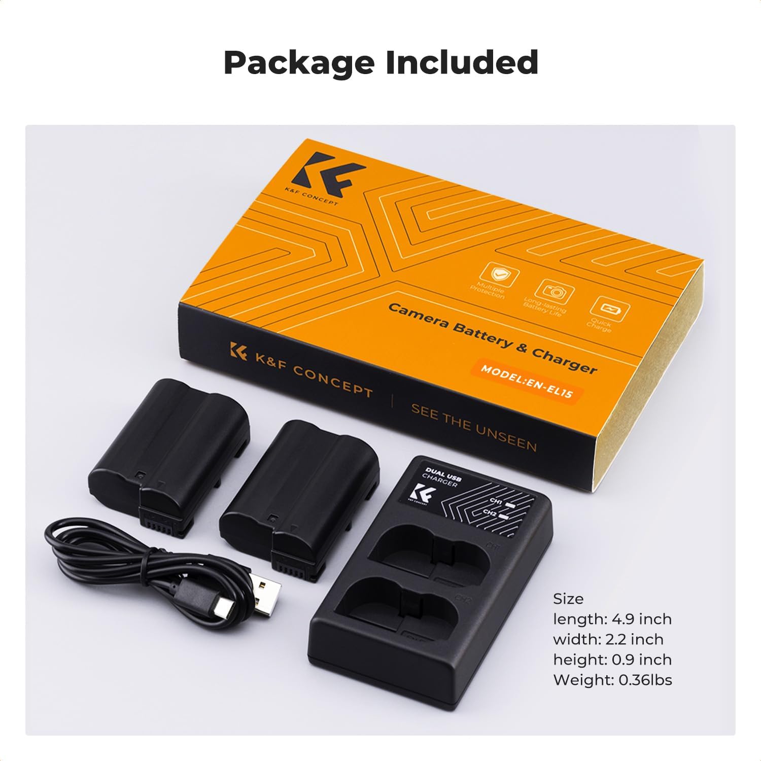 Thumbnail 6 de K&F CONCEPT EN-EL15/EN-EL15A/EN-EL15B Akkus + Dual-USB-Ladegerät (2-teiliges Paket, 2100 mAh) für Nikon DSLR