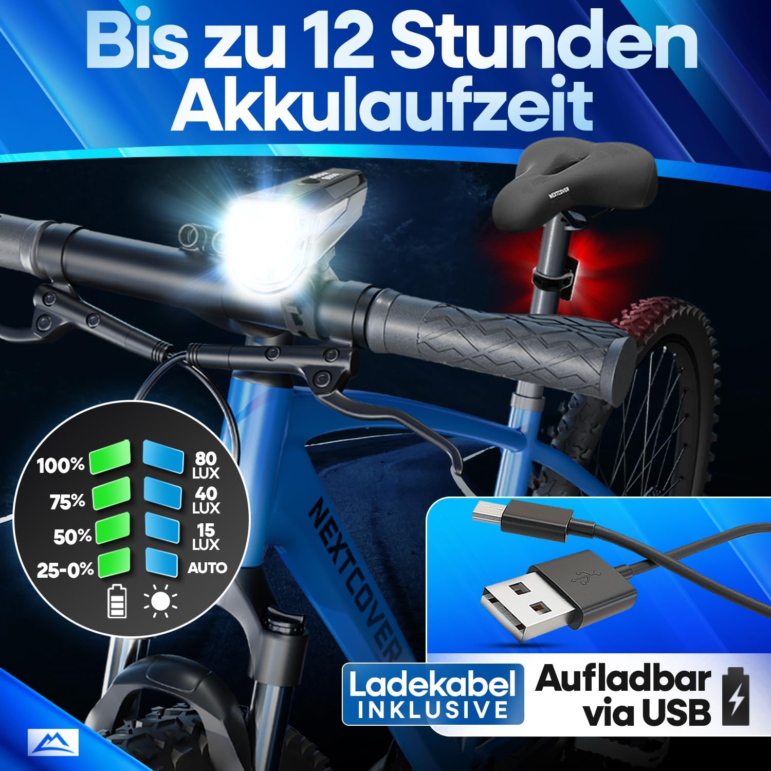 Detalle de Nextcover NEXTCOVER Fahrradlicht-Set 12 h