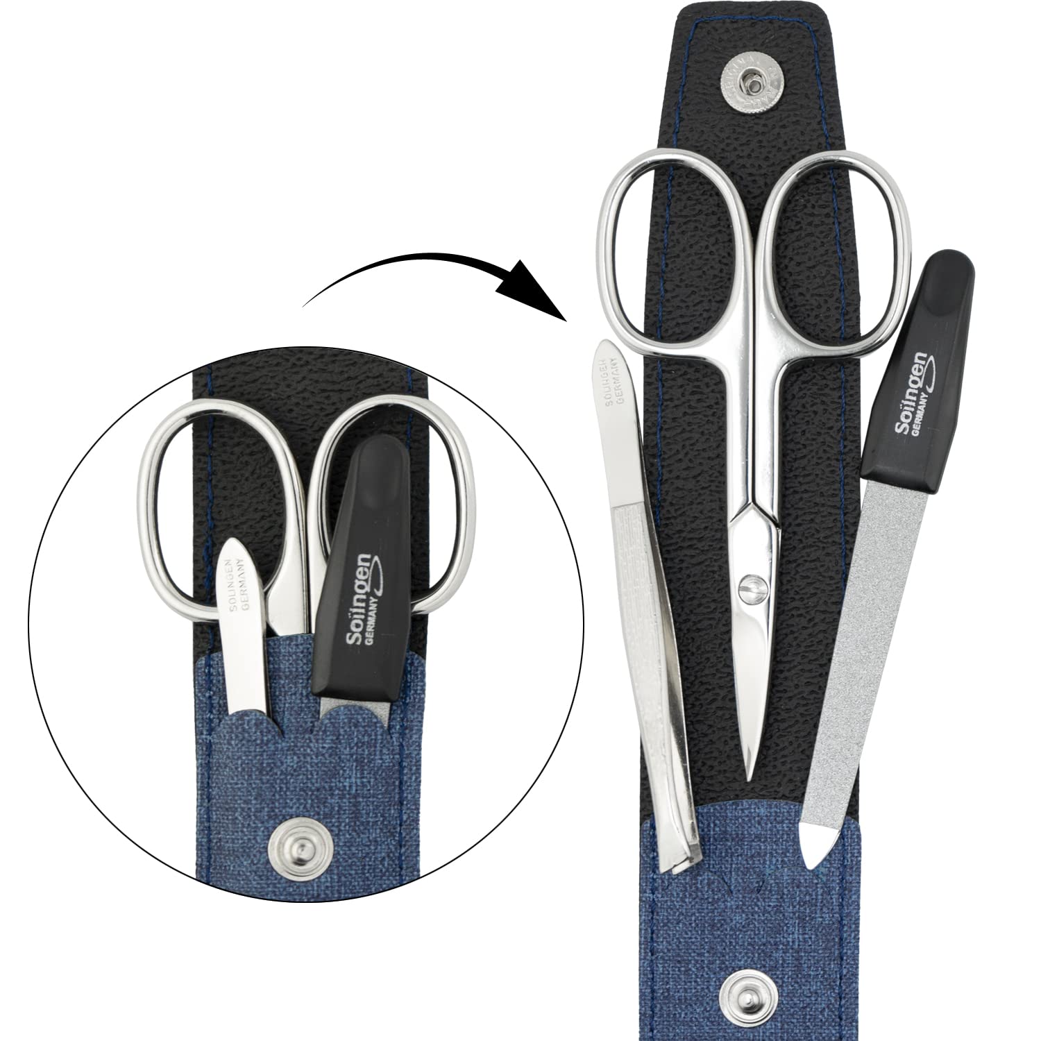 Thumbnail 5 de marQus Nagelschere- & Pinzetten-Set (3-teilig) mit Feile aus Solingen – praktisches Reise-Maniküre-Set im Jeans-Etui