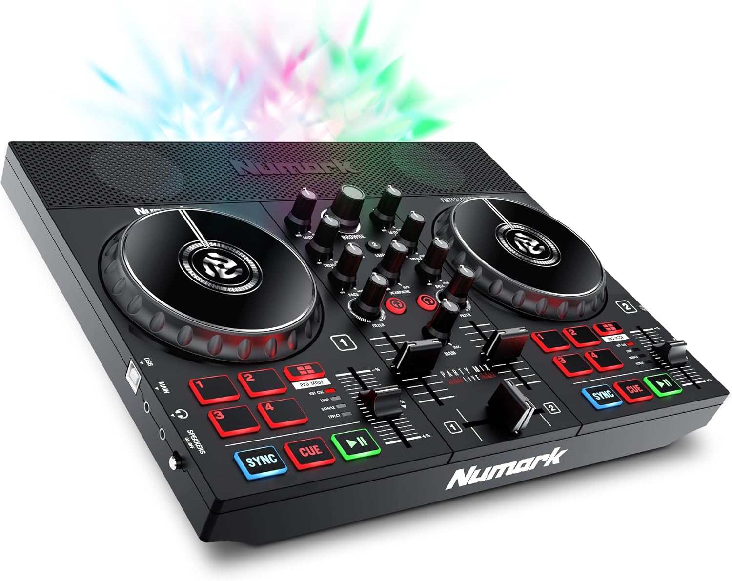 Detalle de Numark PARTYMIXLIVE DJ Controller with Built-In Speakers and Beat-Synced Lights