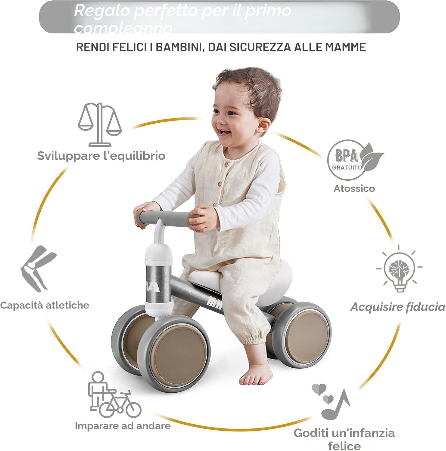 Detalle de VITONIS bicicletta senza pedali per 1-2 anni: mini baby walker per imparare equilibrio e coordinazione