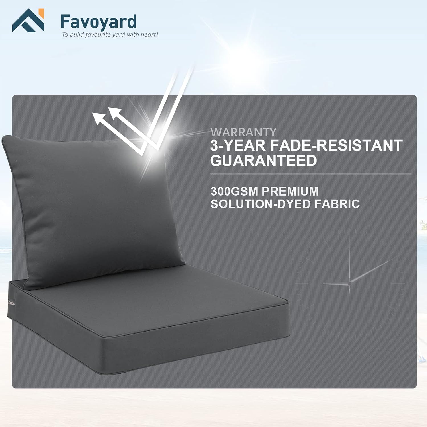 Detalle de Favoyard FYA41ZD005DG24 Outdoor Cushion Set, 24-Inch Waterproof Dark Gray