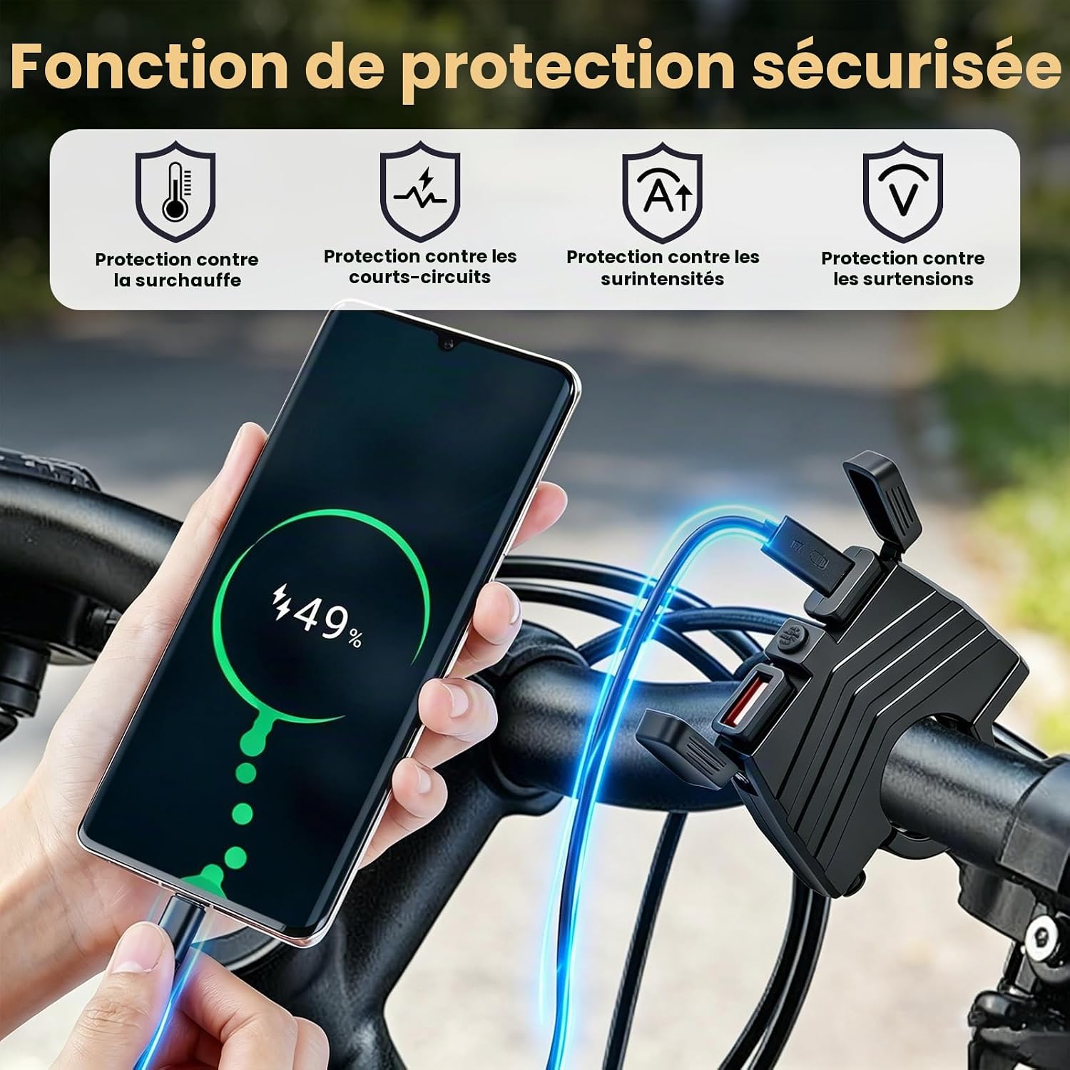 Thumbnail 2 de Chargeur USB moto RUIZHI 12V 48W — PD USB-C et QC USB-A, IP65, kit SAE