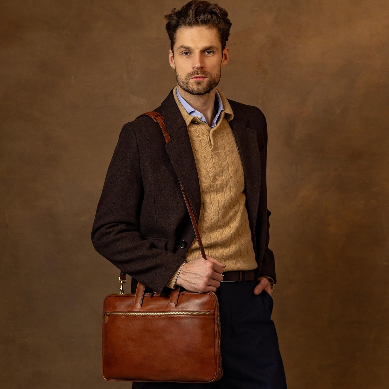Thumbnail 2 de Time Resistance Slim Leather Briefcase — Italian Handmade Leather Computer Bag
