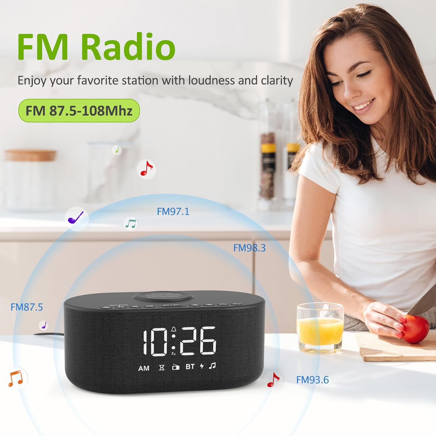 Detalle 1 de DreamSky DS2266 Alarm Clock Radio with Wireless Charging, FM Radio and Bluetooth