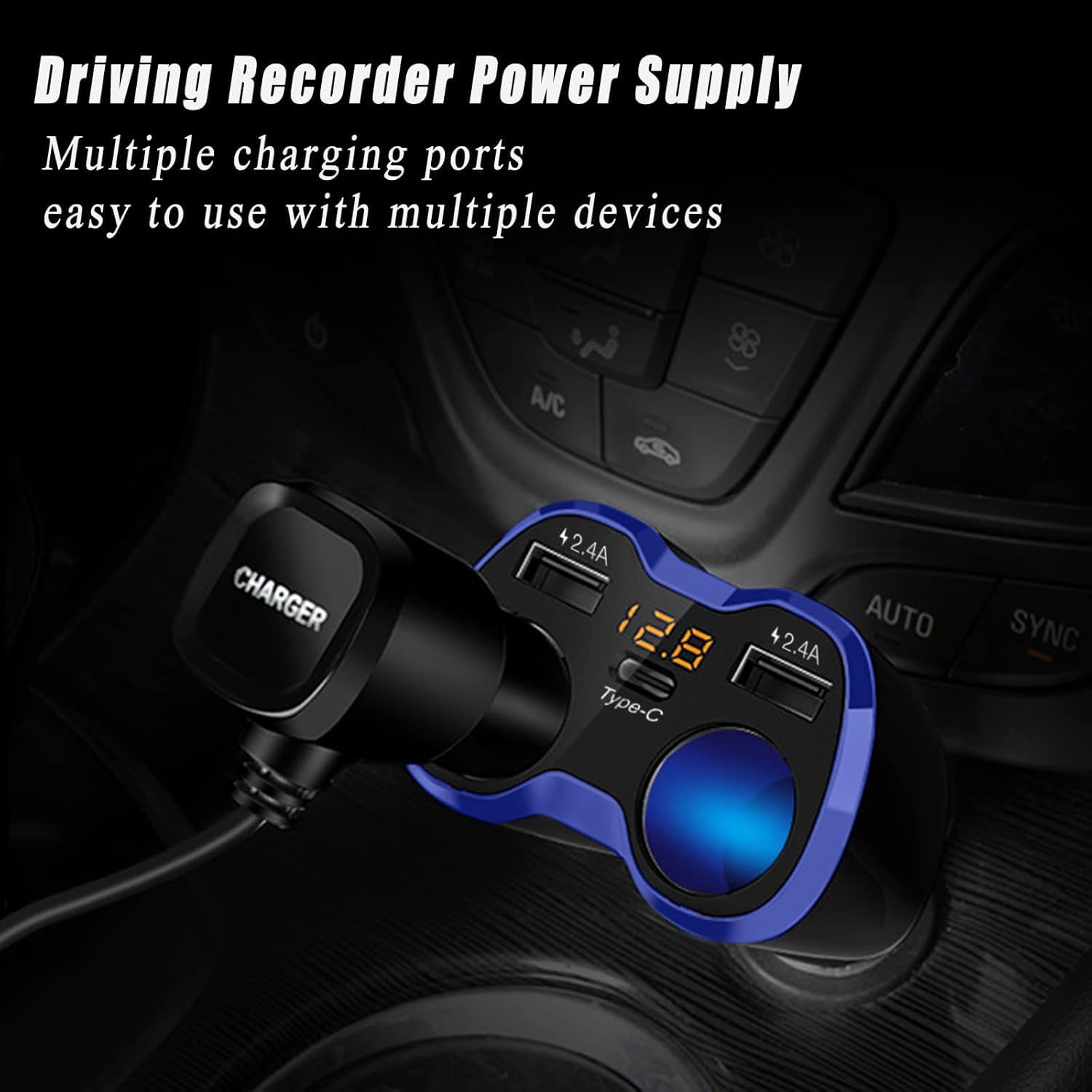 Detalle de Car Charger 120W with Dual USB and Type‑C 🔌