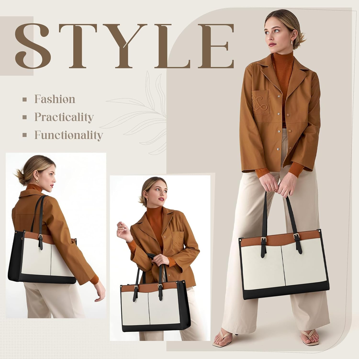 Thumbnail 2 de RAINSMORE Sac cabas femme grand format avec compartiment isotherme (ordinateur 15,6 pouces)