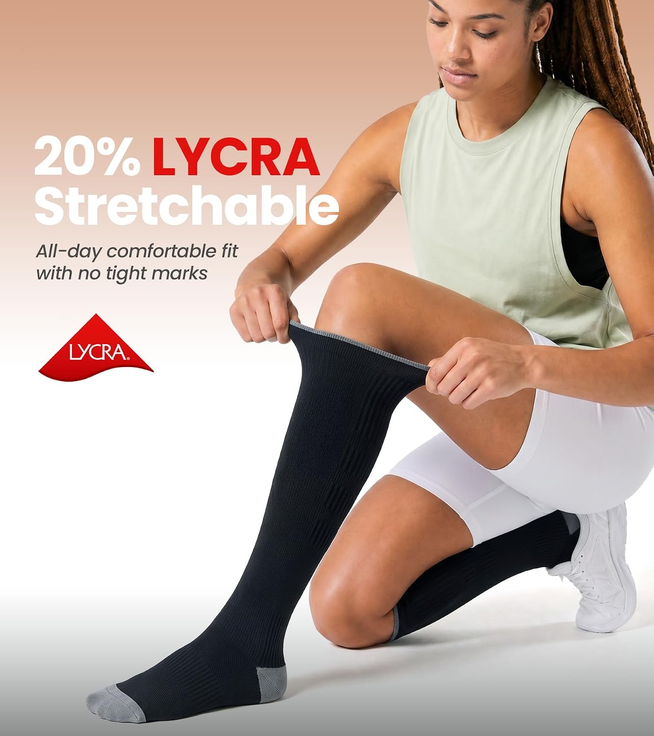 Detalle de Benirap Breathable Compression Socks for Women & Men, 20-30mmHg Knee-High (2 Pairs)