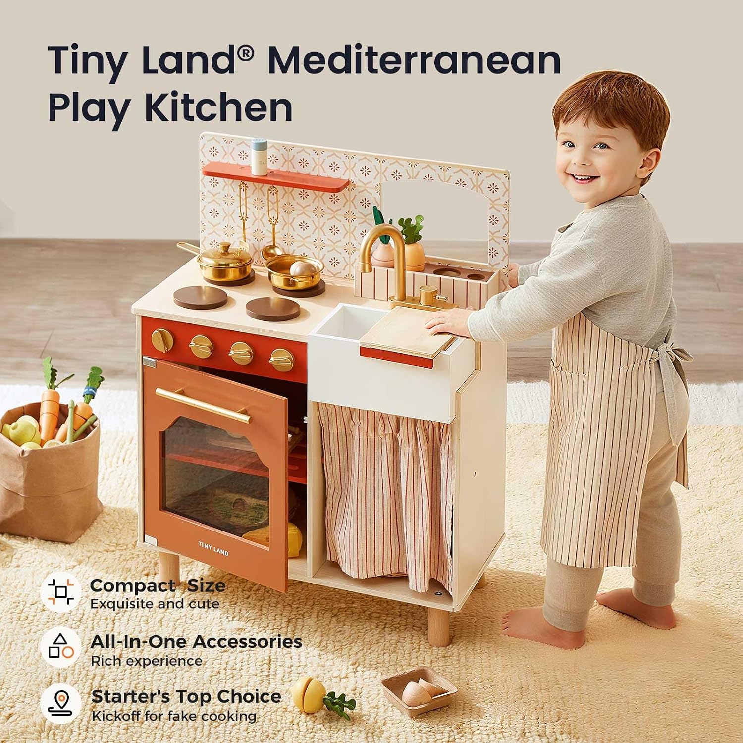 Thumbnail 1 de Tiny Land Wooden Play Kitchen for Toddlers with Warm Retro Design