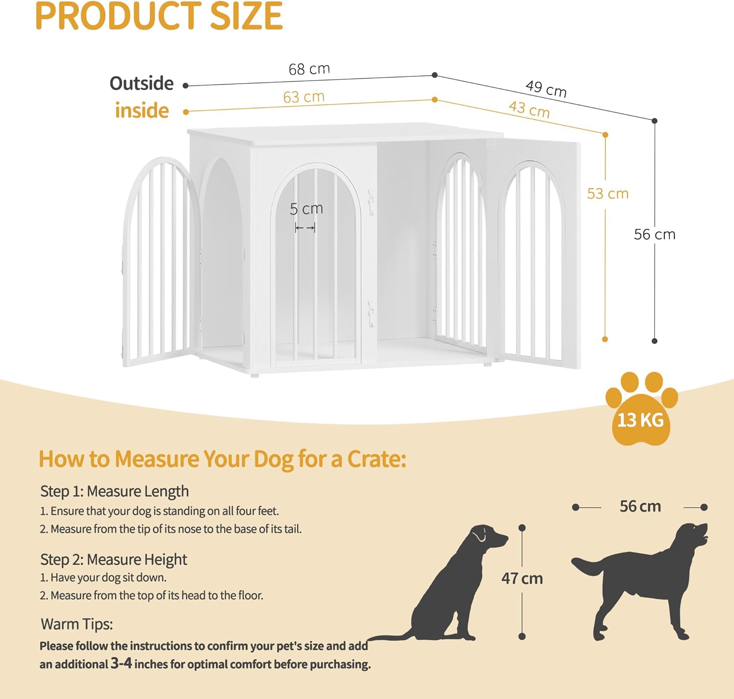 Detalle 2 de Cage pour chiens Hzuaneri 68 cm avec 3 portes et façade arrondie, blanc