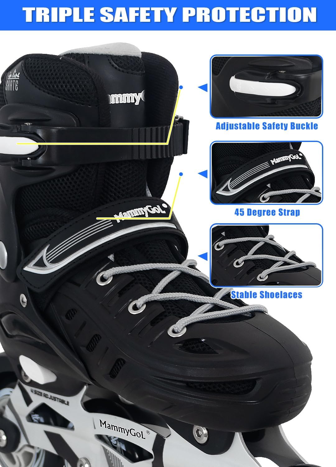 Detalle de MammyGol Adults Adjustable Inline Skates: Safe, Durable, with Giant Wheels