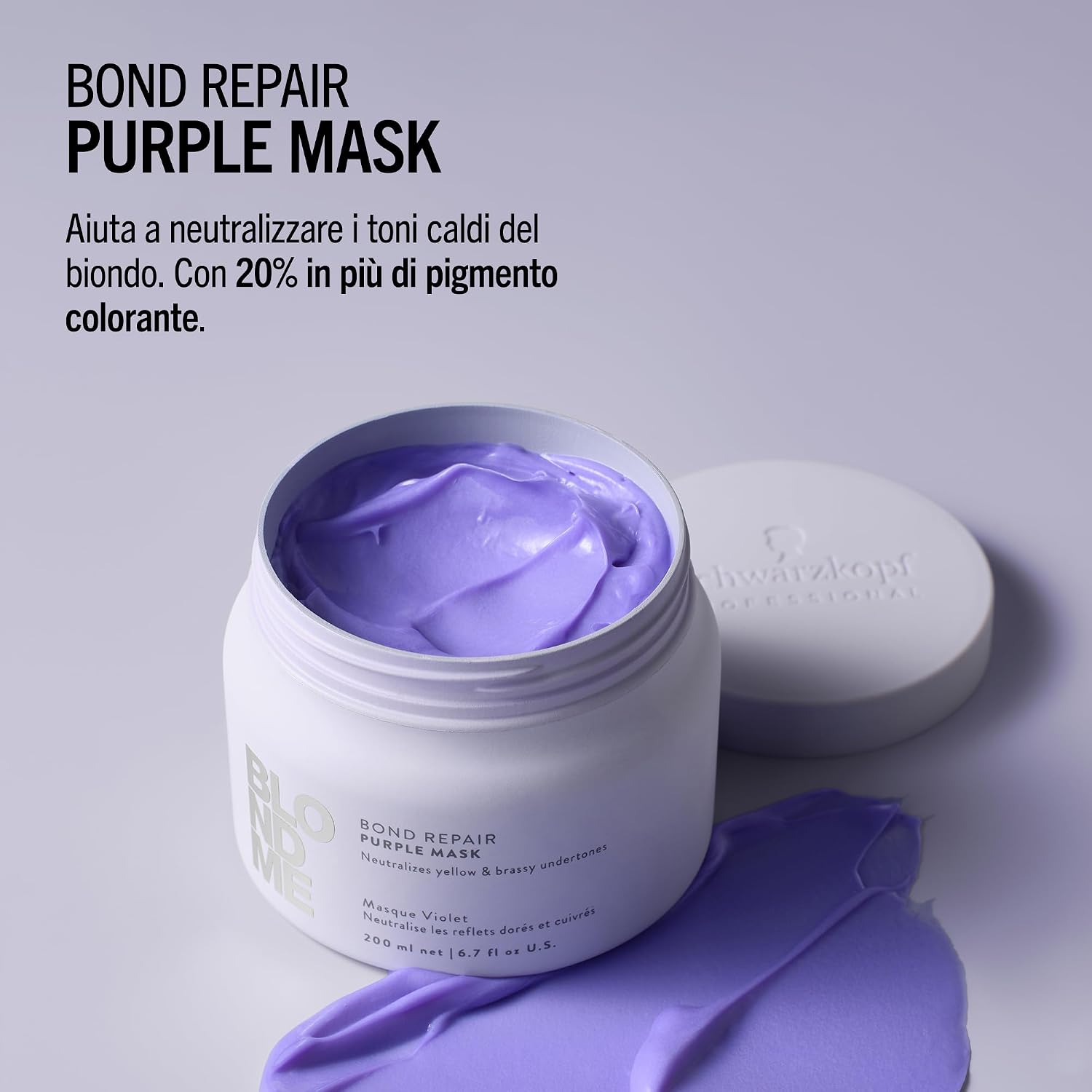 Detalle 2 de Schwarzkopf Professional BLONDME Bond Repair Purple Mask Cool 200 ml – Maschera Viola Riparatore per Capelli Biondi