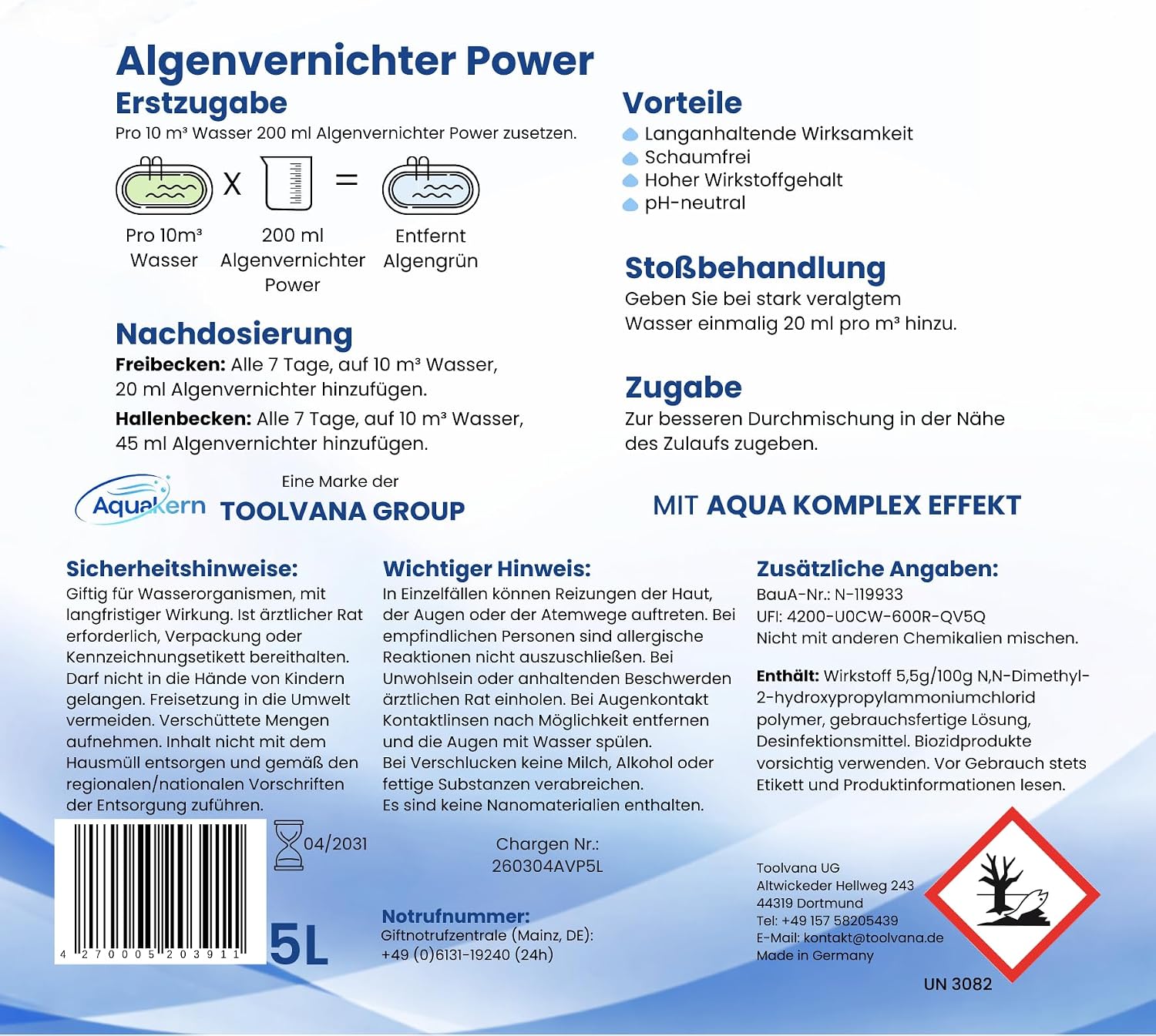 Thumbnail 6 de Aquakern Algenvernichter Pool Power 5L mit Aqua KLAR KOMPLEX – für über 250.000 Liter
