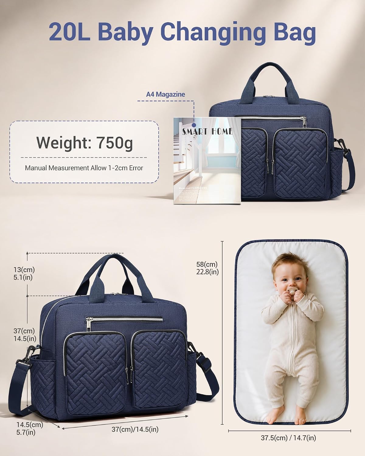 Thumbnail 5 de Kono Baby Changing Bag: Multifunction Nappy Bag with Portable Changing Mat