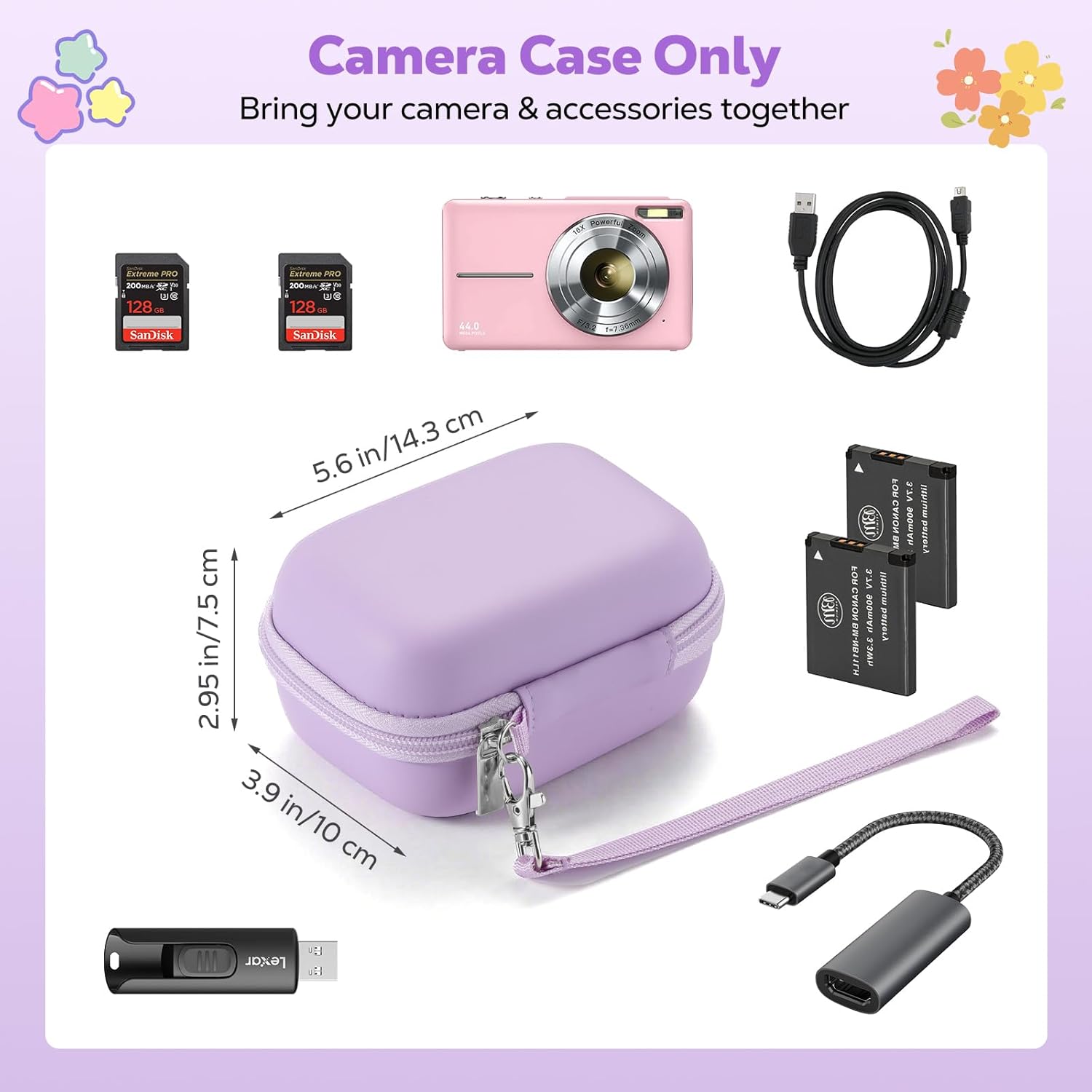 Thumbnail 5 de MoKo Compact Camera Case for Kodak PIXPRO FZ55/FZ45 and Canon IXUS: Protective EVA Padded Pouch (Purple)