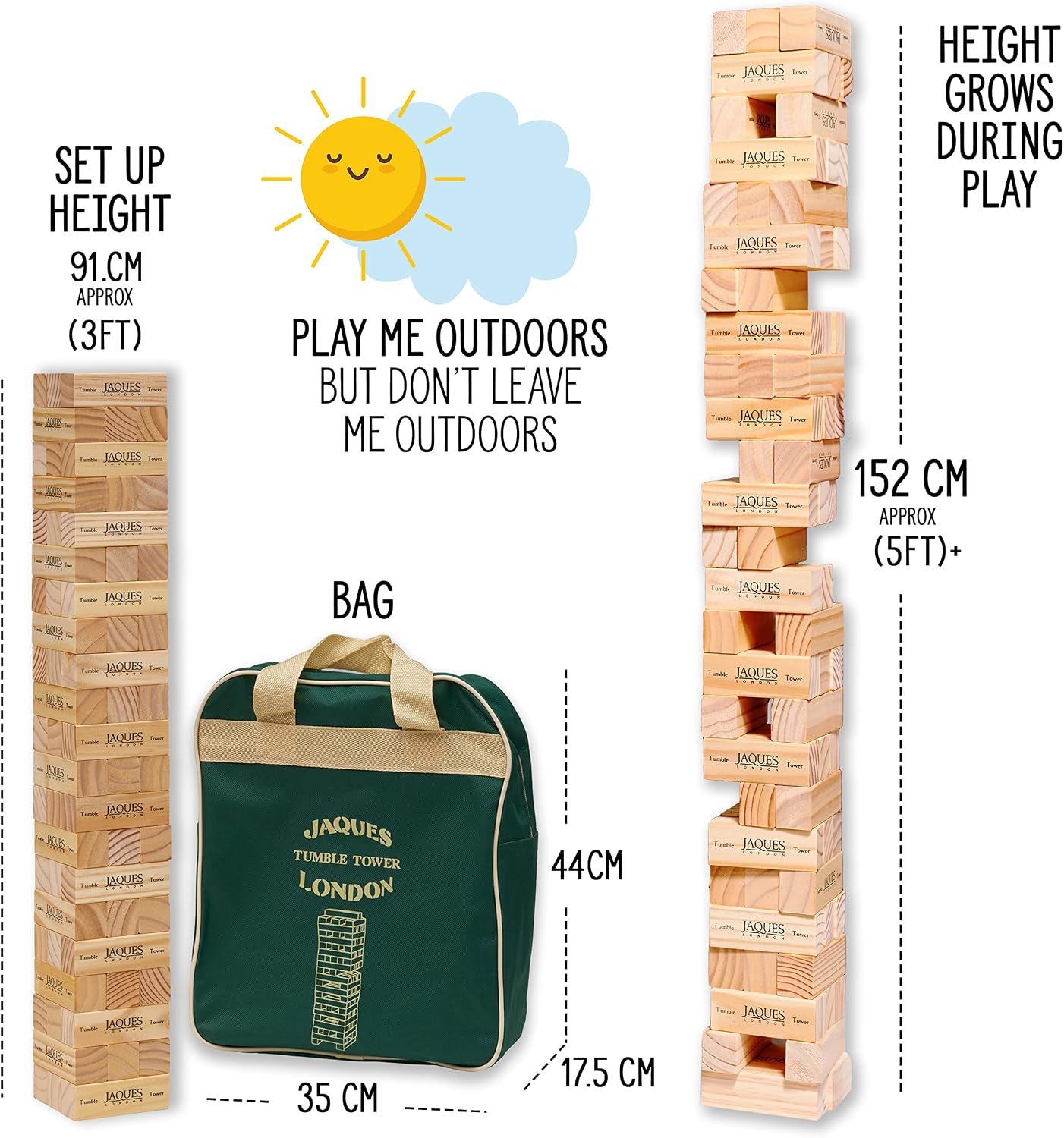 Detalle 2 de Ultimate XL! Tumble Tower by Jaques Of London – Giant 5ft Tall Block Game