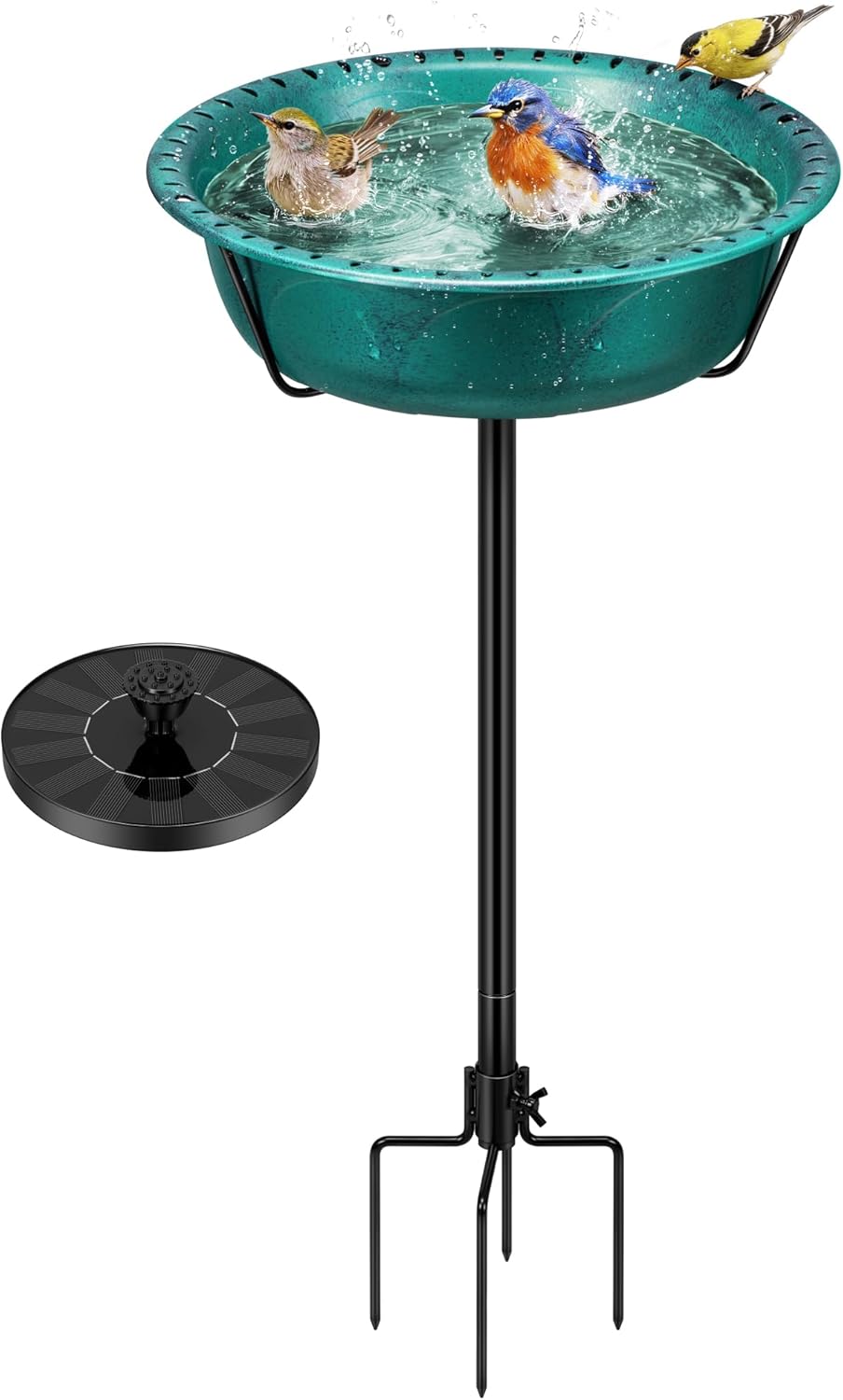 VIVOHOME Solar Bird Bath with Sun-Powered Fountain and 5-Pronged Base