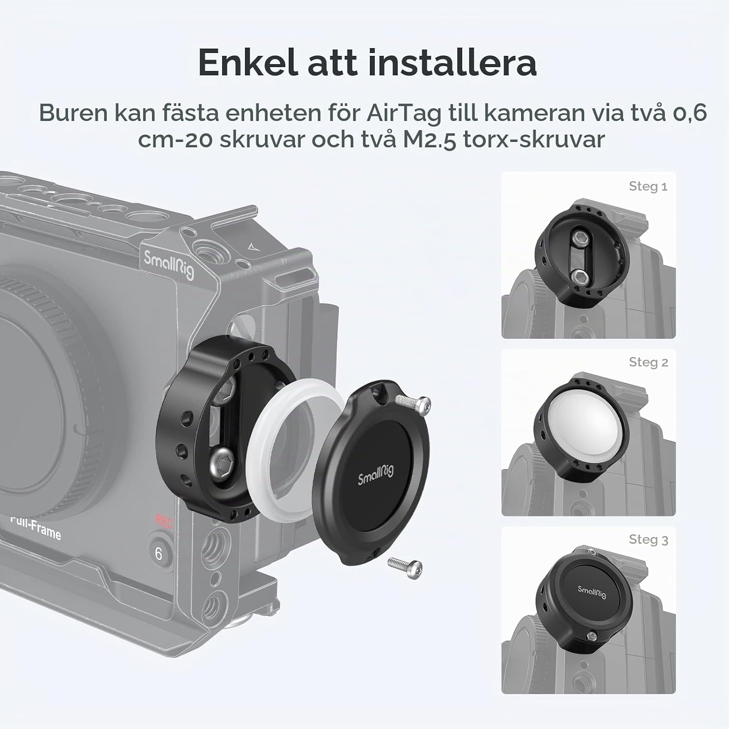 Detalle de SMALLRIG MD4149 AirTag-hållare för kamera med dubbla 1/4"-20-fästen