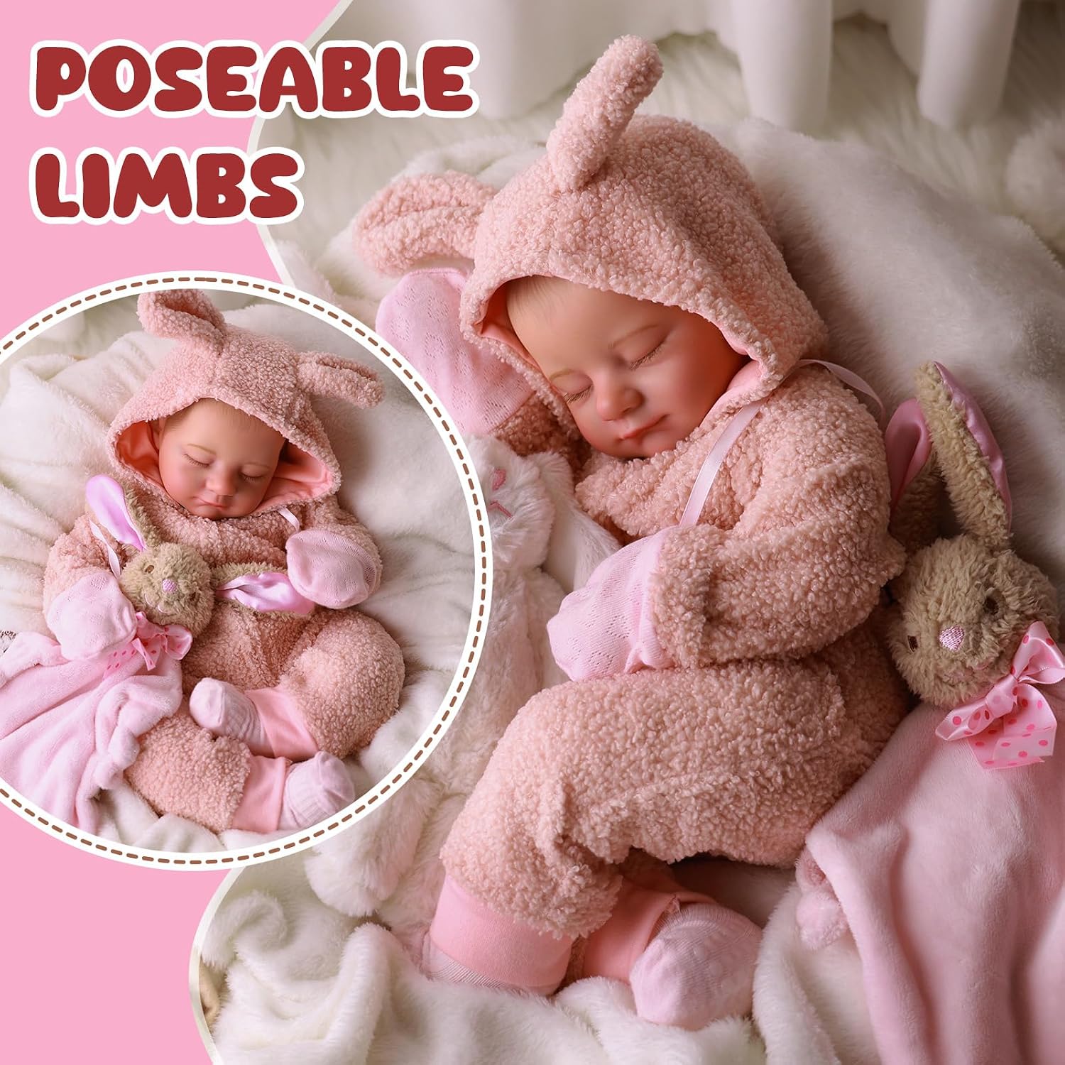 Thumbnail 4 de BABESIDE Reborn-Baby Dolls 20 Inch: Realistic Cloth-Bodied Doll with Plush Bunny Outfit