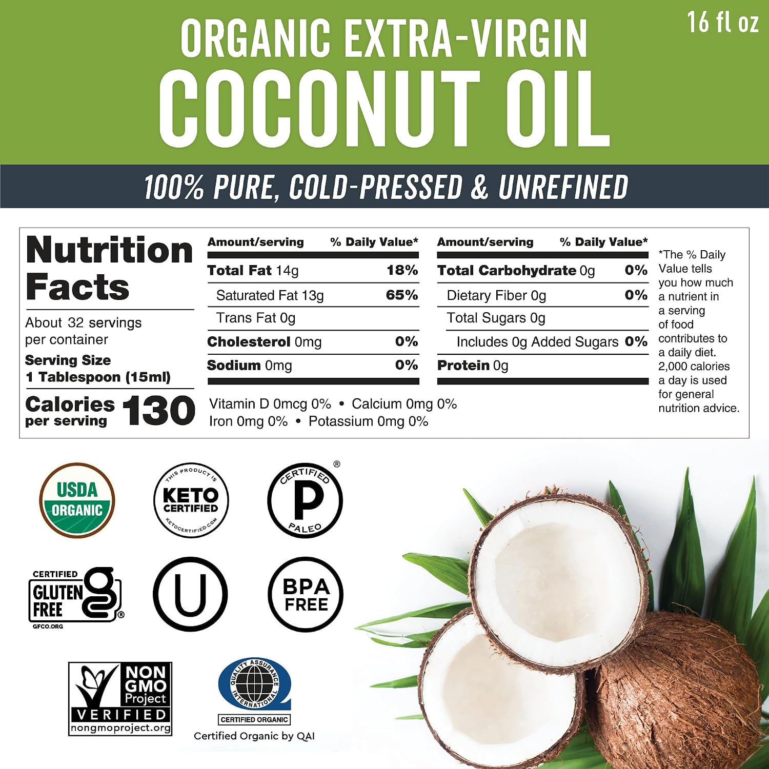 Thumbnail 1 de Viva Naturals Viv-3652 Organic Coconut Oil, 16 fl oz, Cold-Pressed & Unrefined