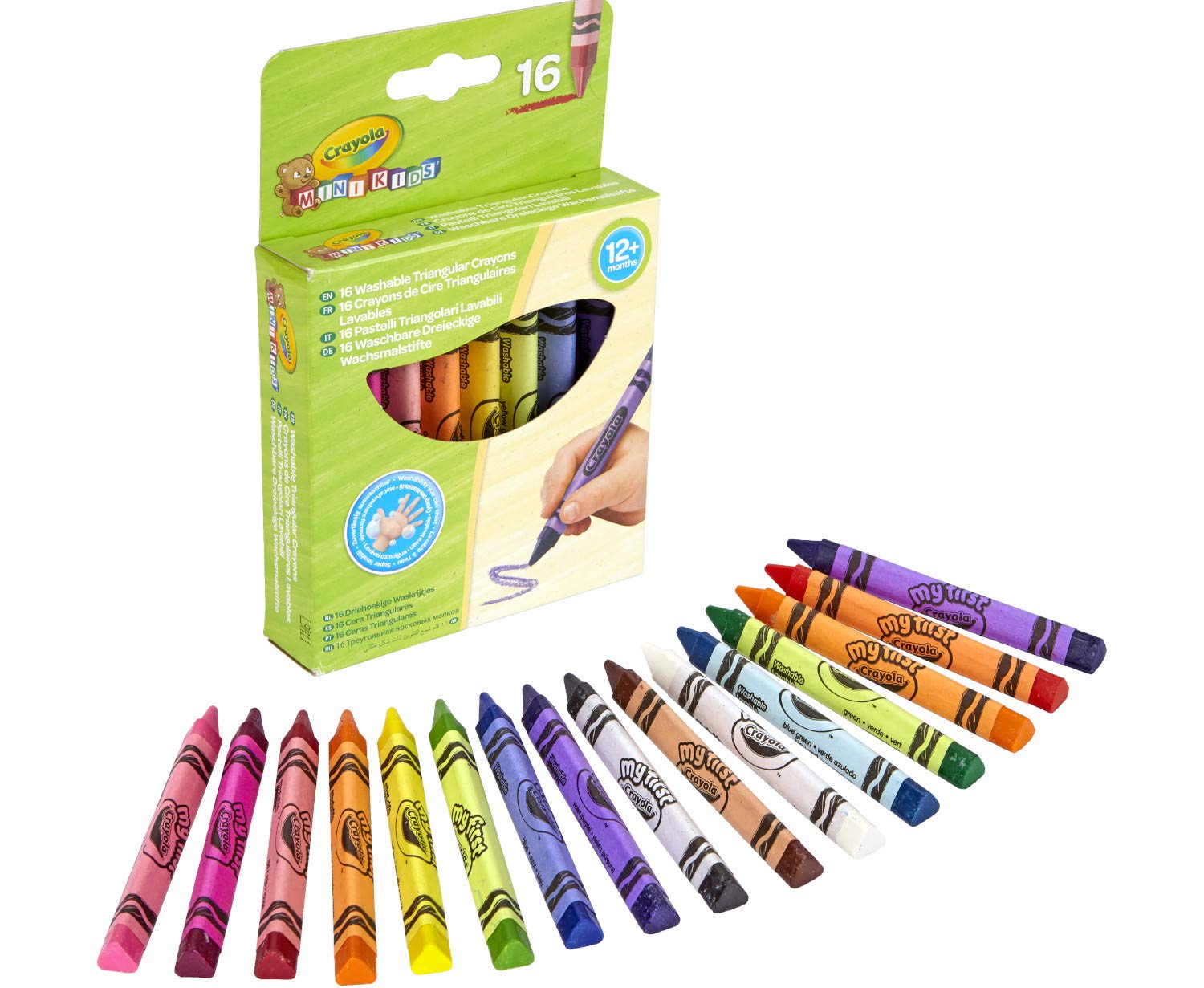 Detalle 2 de Crayola Mini Kids Triangle Crayons, 16 Pieces, 16 Shades, 12+ Months