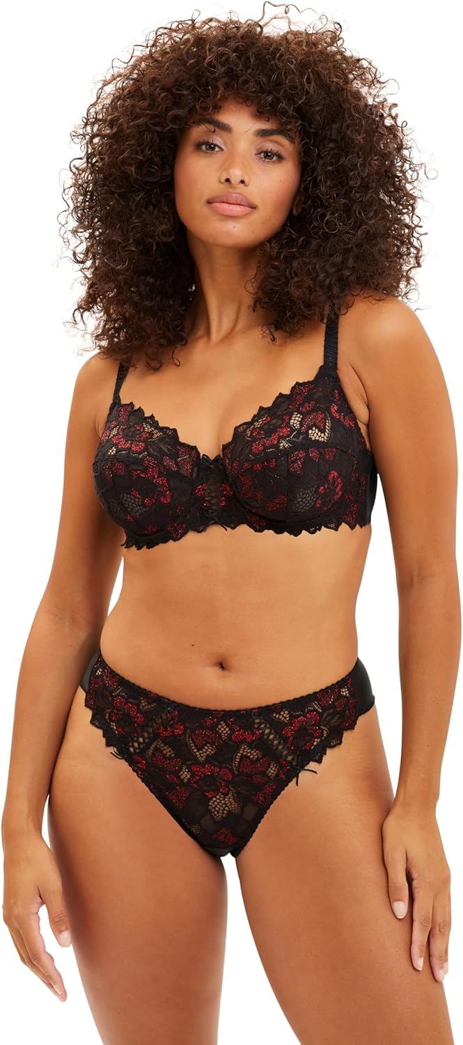 Thumbnail 2 de Soutien-gorge Arum Glitter de sans Complexe – Dentelle noire et rouge pailleté, armatures et 3 tranches