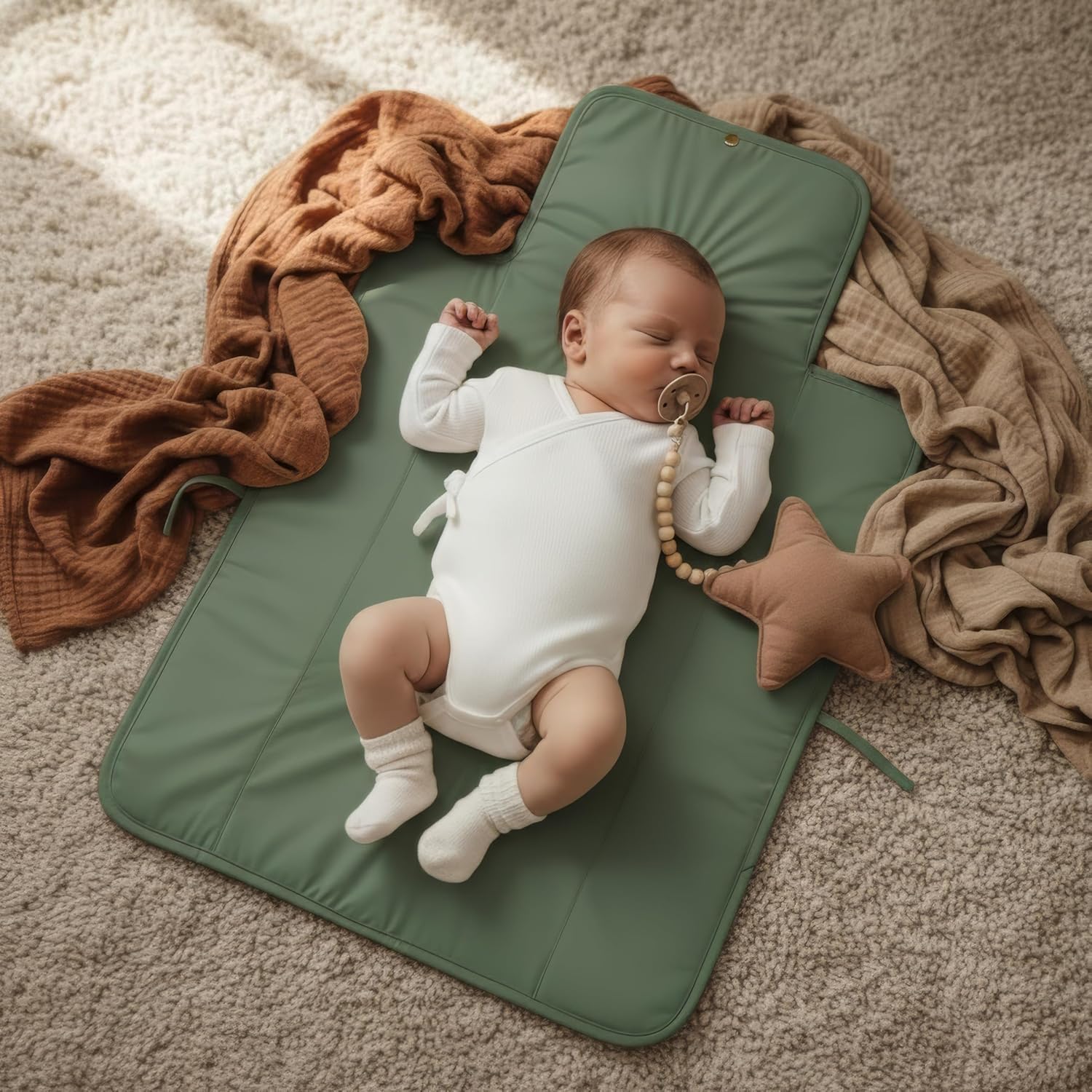 Detalle 2 de ZICOTO Portable Diaper Changing Pad, Cotton, Foldable, Sage