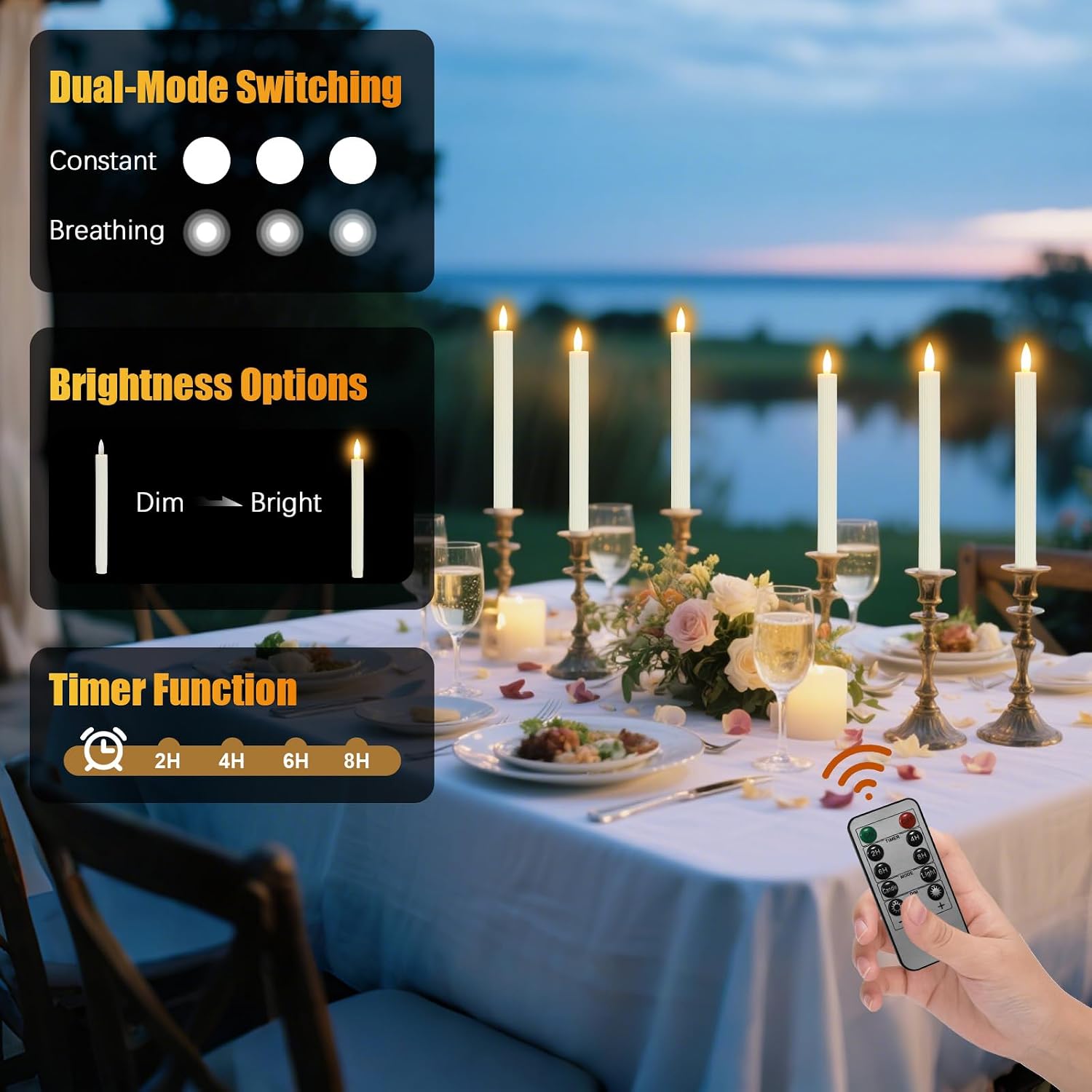 Detalle 2 de Dixmas 12 Stück LED Stabkerzen mit Fernbedienung – Flammenlose Tafelkerzen mit Timerfunktion, Warmweiß