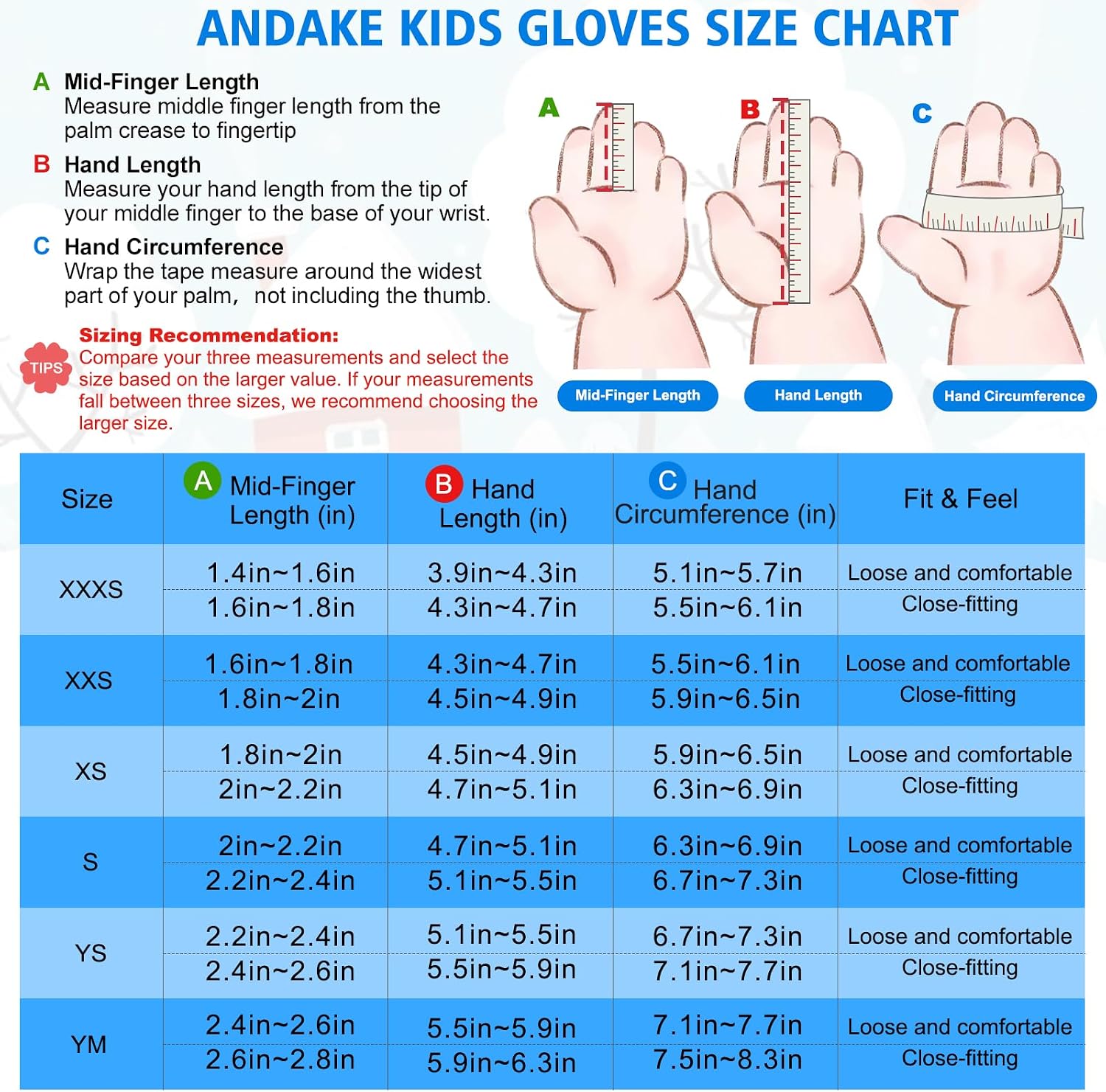 Detalle 2 de Andake Kids Ski Gloves Waterproof for Ages 2–10