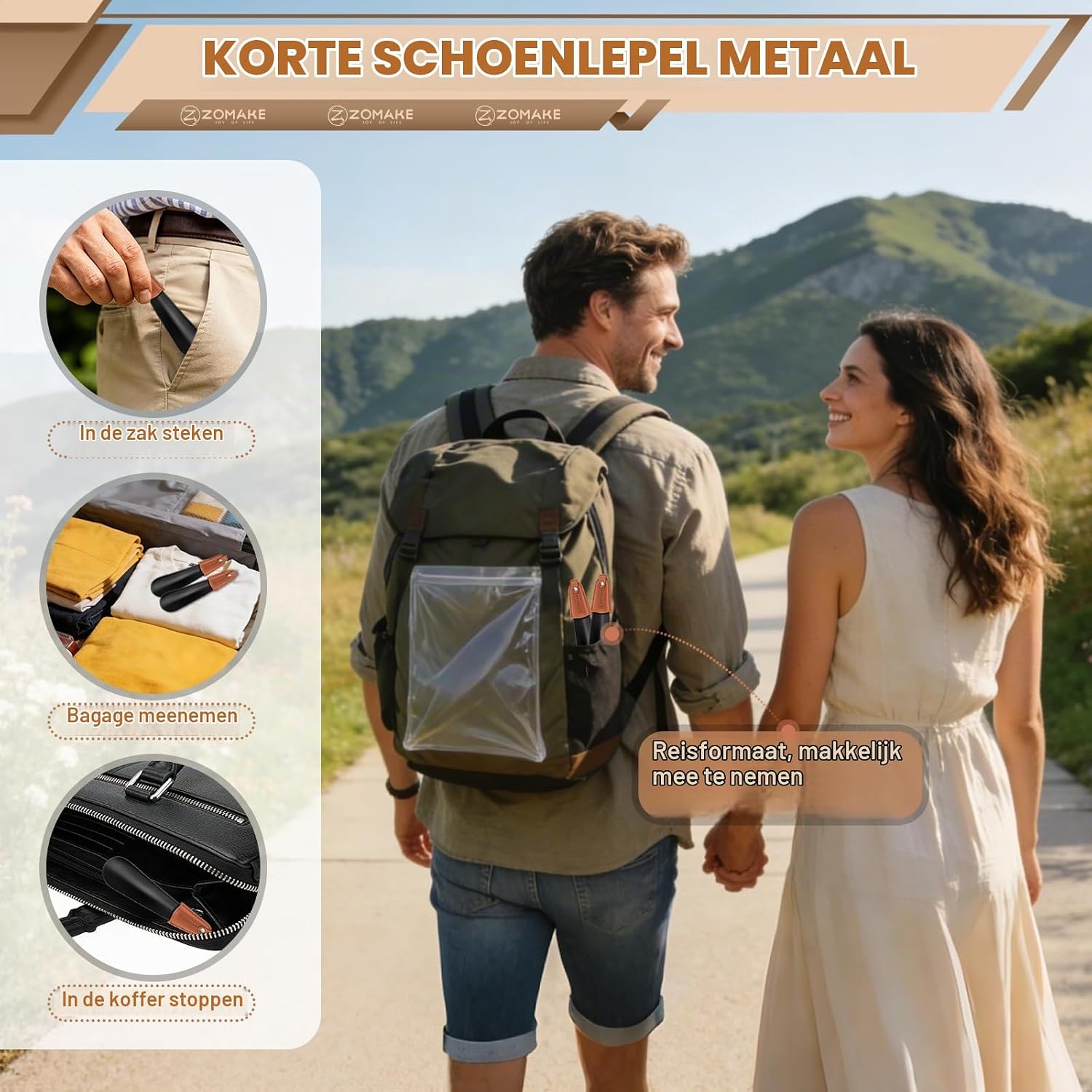 Detalle de ZOMAKE TM0087A korte metalen schoenlepel van 17 cm, zwart