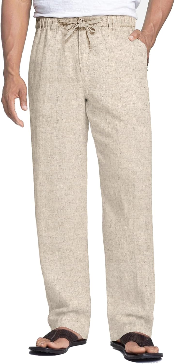Detalle de COOFANDY Men’s Linen Pants with Elastic Waist & Drawstring (Casual Beach Summer Trousers)