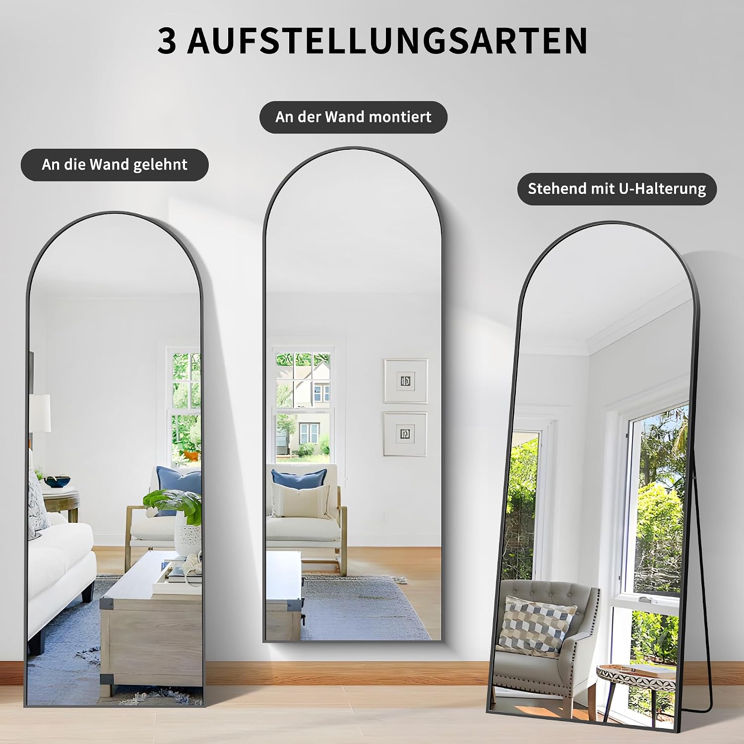 Thumbnail 6 de KOCUUY Arched Full-Length Mirror, 64" x 21", Black Aluminium Frame