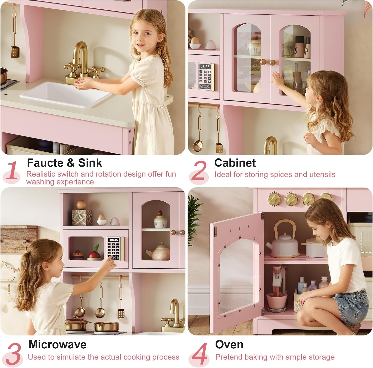 Detalle de Knoworld Wooden Play Kitchen for Kids, Pink