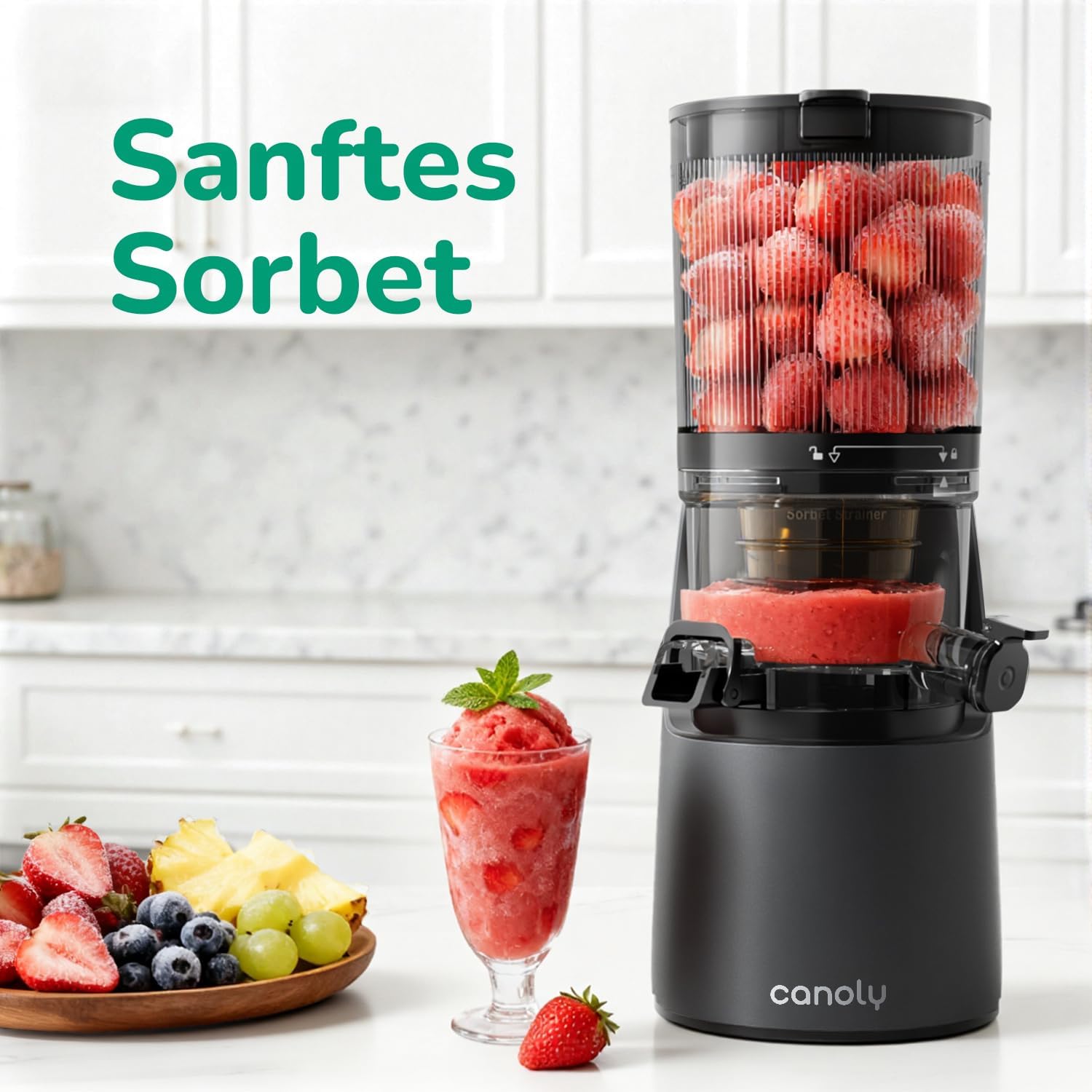Thumbnail 5 de Canoly Extracteur de jus avec Extra Large Goulot et Tamis 3-en-1 – Jus, Sorbets et Lait Végétal