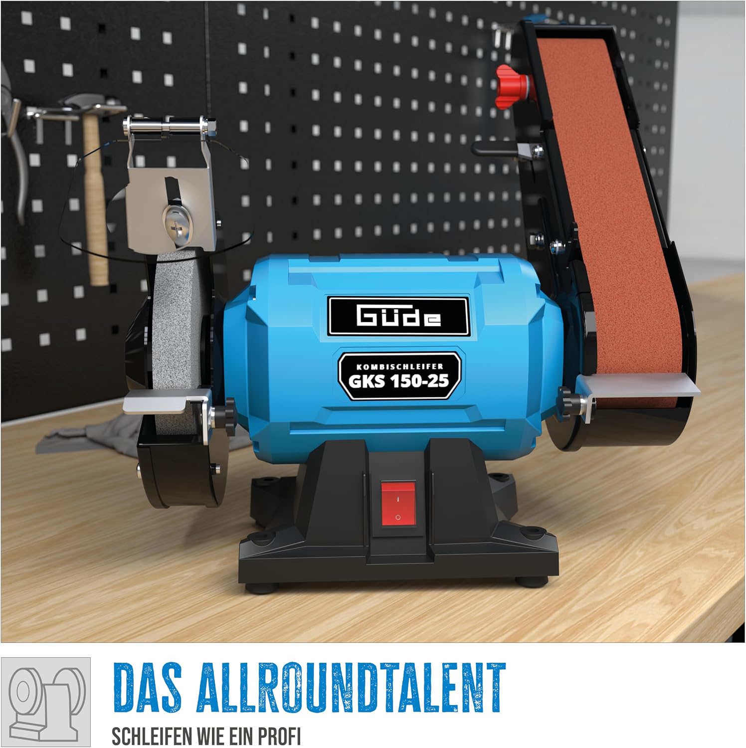 Detalle de Güde GKS 150-25 combinatieschuurmachine, 250 W en 2.980 toeren/min