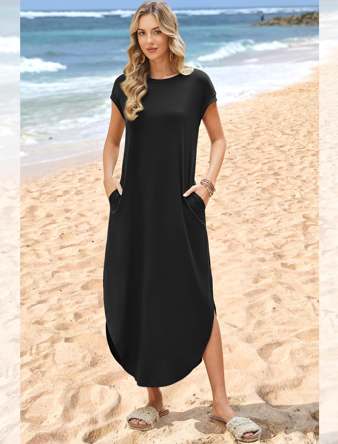 Thumbnail 2 de WIHOLL Summer Dresses Cap Sleeve Crewneck Maxi Dress with Pockets