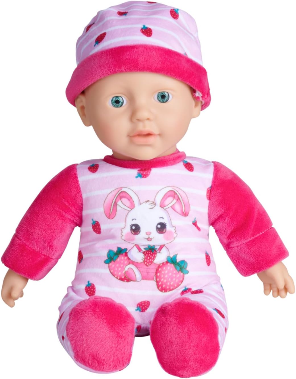 Detalle de Simba Laura Strawbunny – Weichkörperpuppe (30 cm) mit Erdbeer-Strampler und Hasenohren