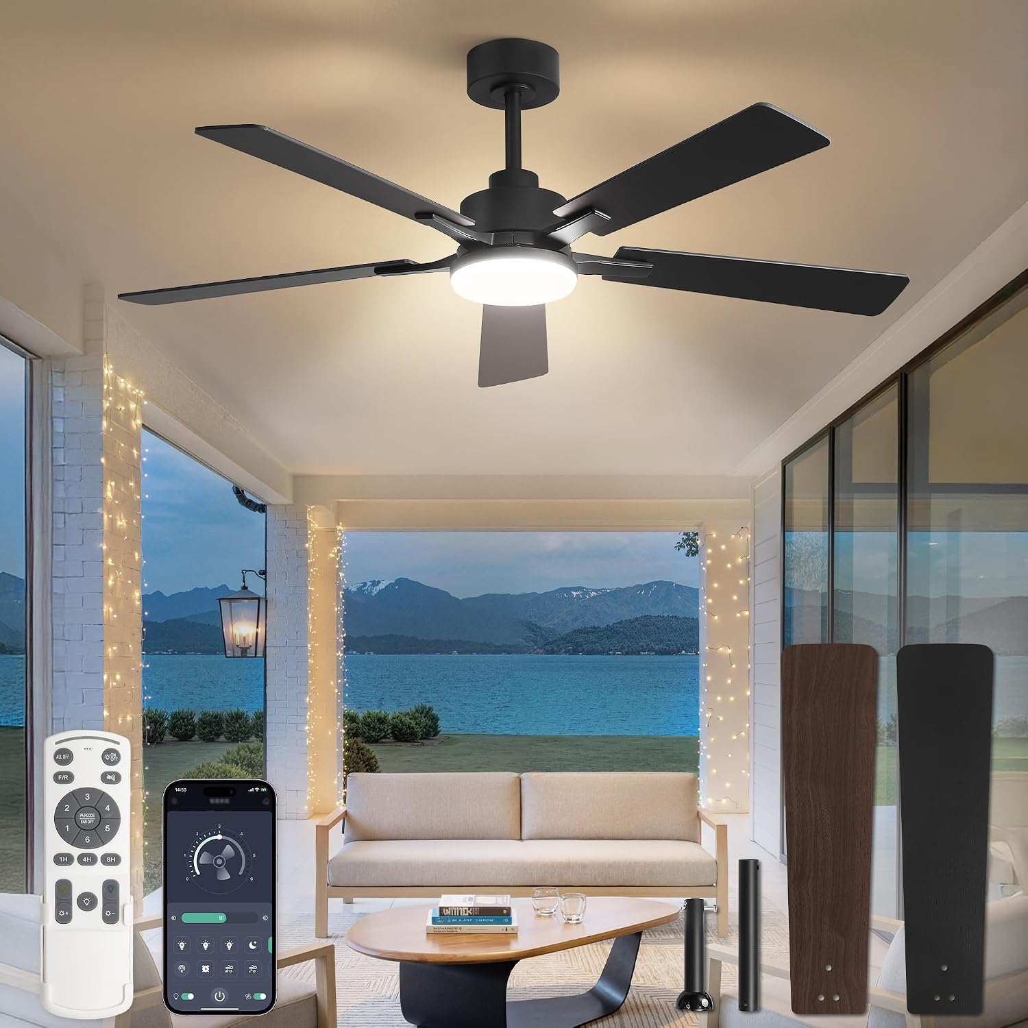 Detalle de Fanbulous DQ52 52-Inch Ceiling Fan with Light, App Control and Reversible Blades